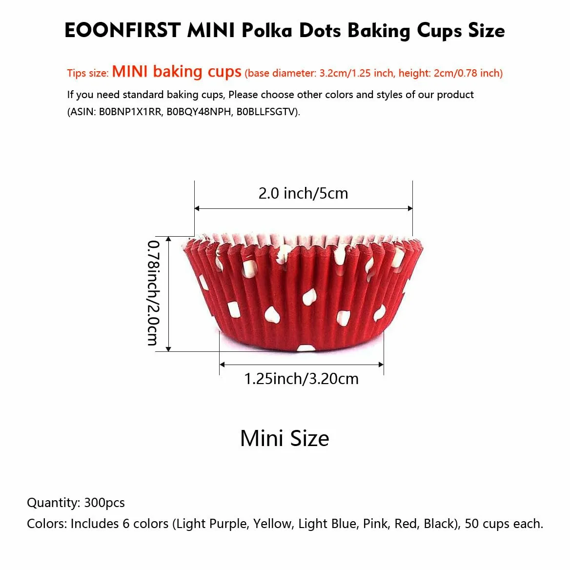 Rainbow Mini Polka Dots Cupcake Liners 300 unidades, sin olor, grado alimenticio y a prueba de grasa