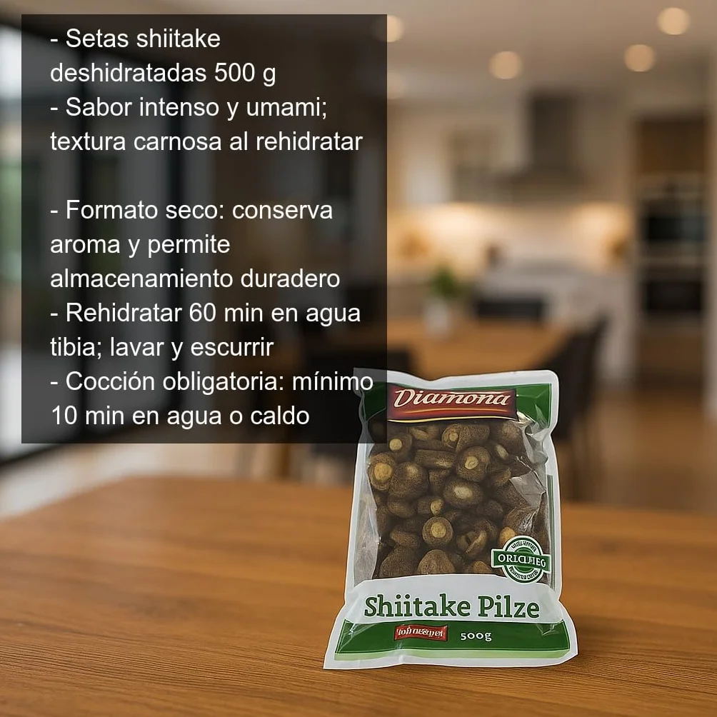 Setas Shiitake Deshidratadas 500 g Bolsa Ahorro Sabor Umami Intenso para Ramen Sopas Caldos Guisos Arroces Salteados y Salsas