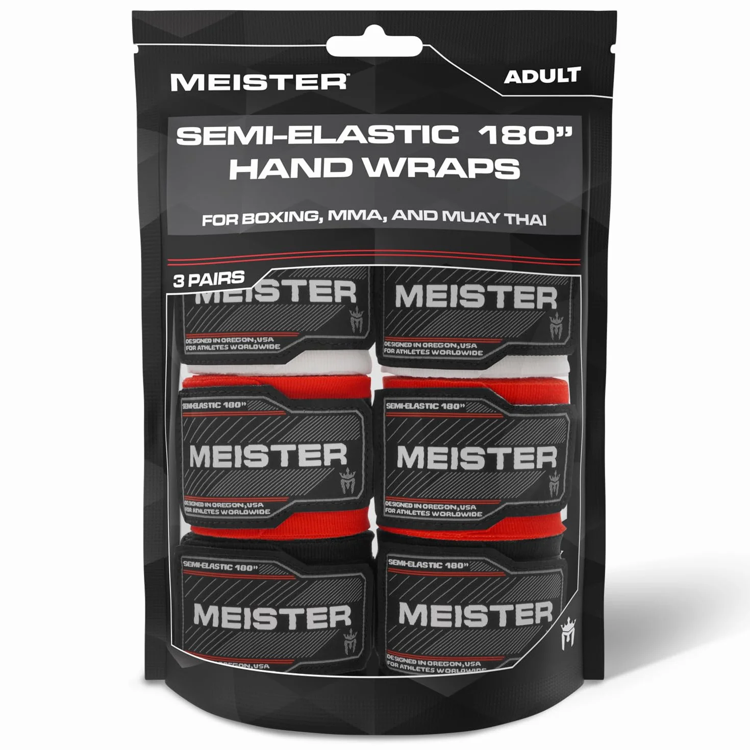 Meister Vendajes Semi-Elásticos para Adulto 180 in 457 cm MMA Boxeo Paquete 3 Pares