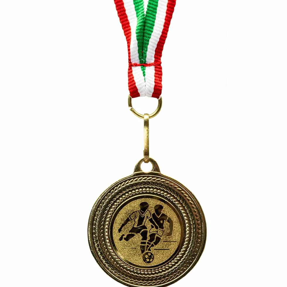 Medallas de fútbol metal dorado juego 10 con cinta verde blanco rojo emblema
