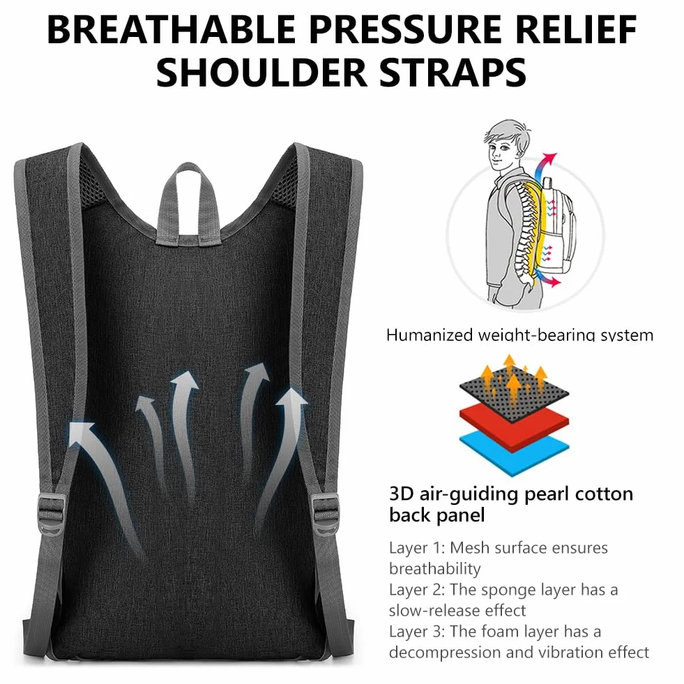 flintronic 16L Mochila Plegable Ultraligera Impermeable para Senderismo Viaje Negro