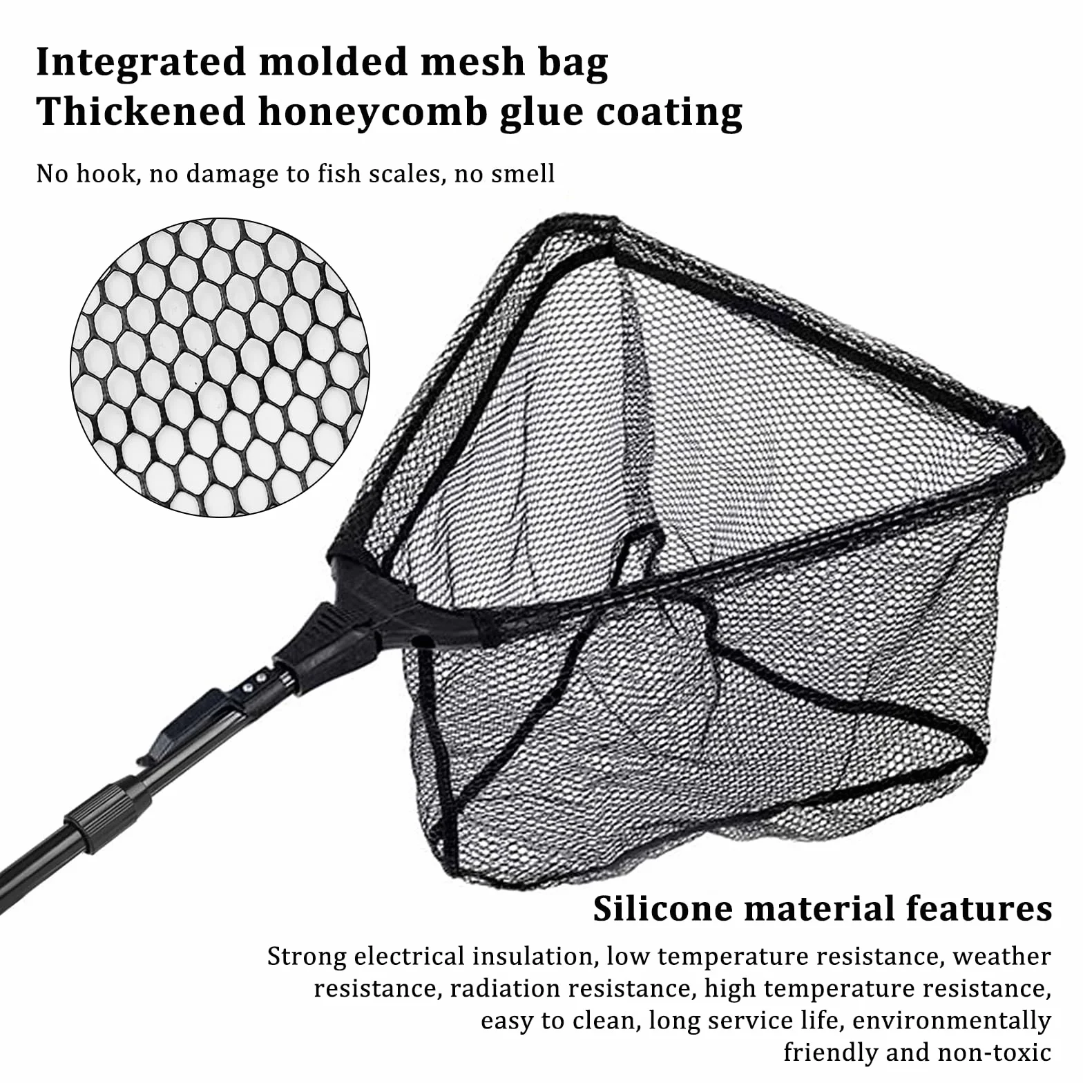 Réd De Pesca Telescópica, Red de Pésca Plegable Triangular, Sacaderas de Pesca con Mango Antideslizante Negro
