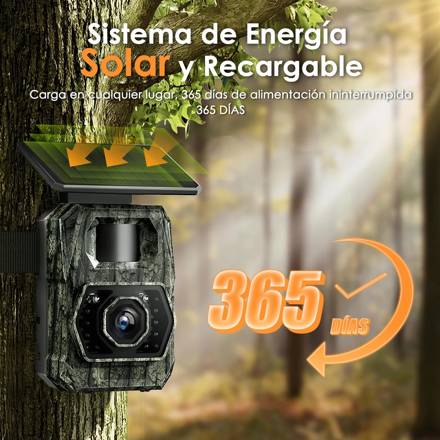 Cámara de Caza Fototrampeo WiFi 48MP Solar Visión Nocturna 5200mAh IP66