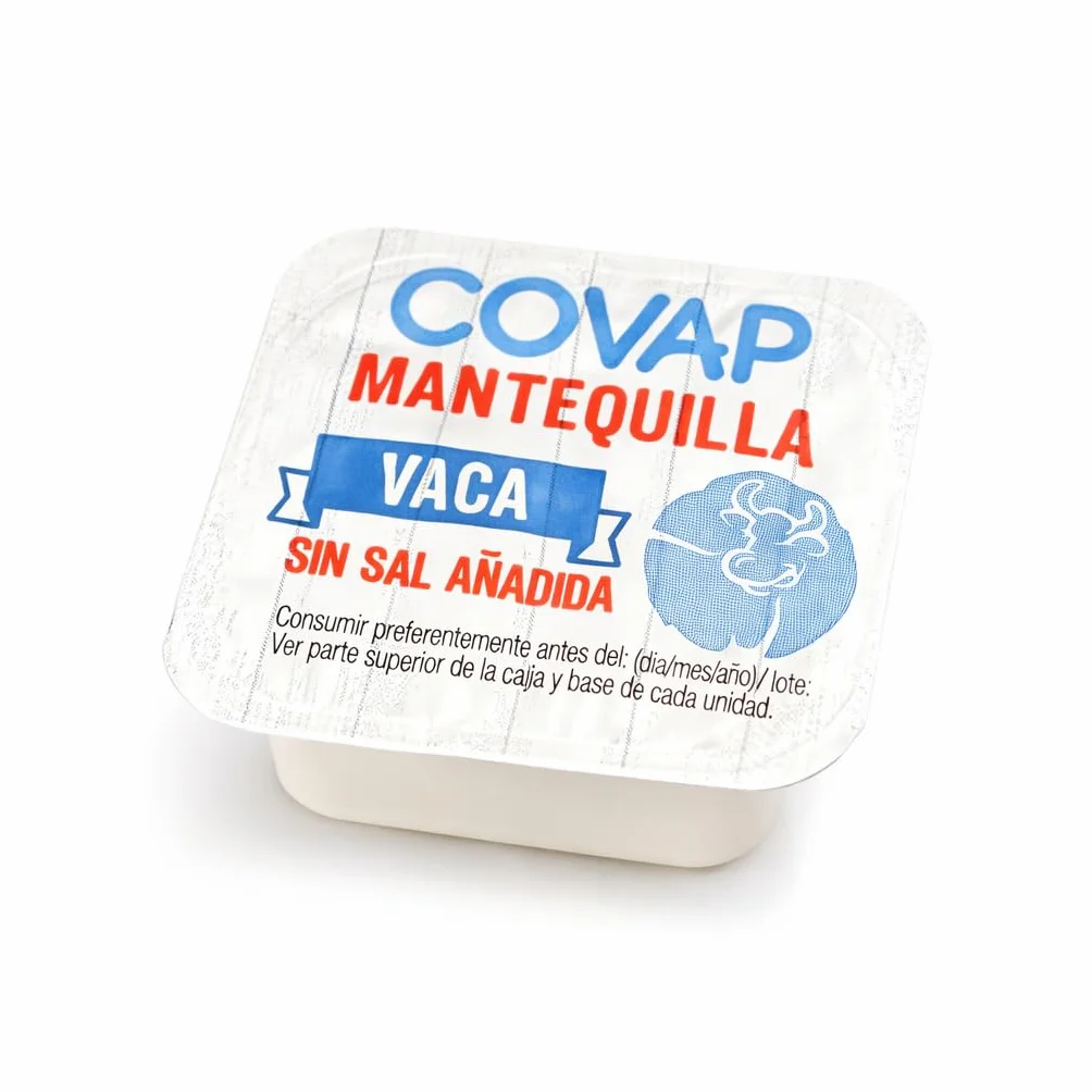 Mantequilla de Vaca Sin Sal Añadida Microtarrinas 96x10 g | Caja Formato Hostelería | Porciones Individuales de Mantequilla Natural | Ideal para Desayunos, Hoteles, Cafeterías y Catering