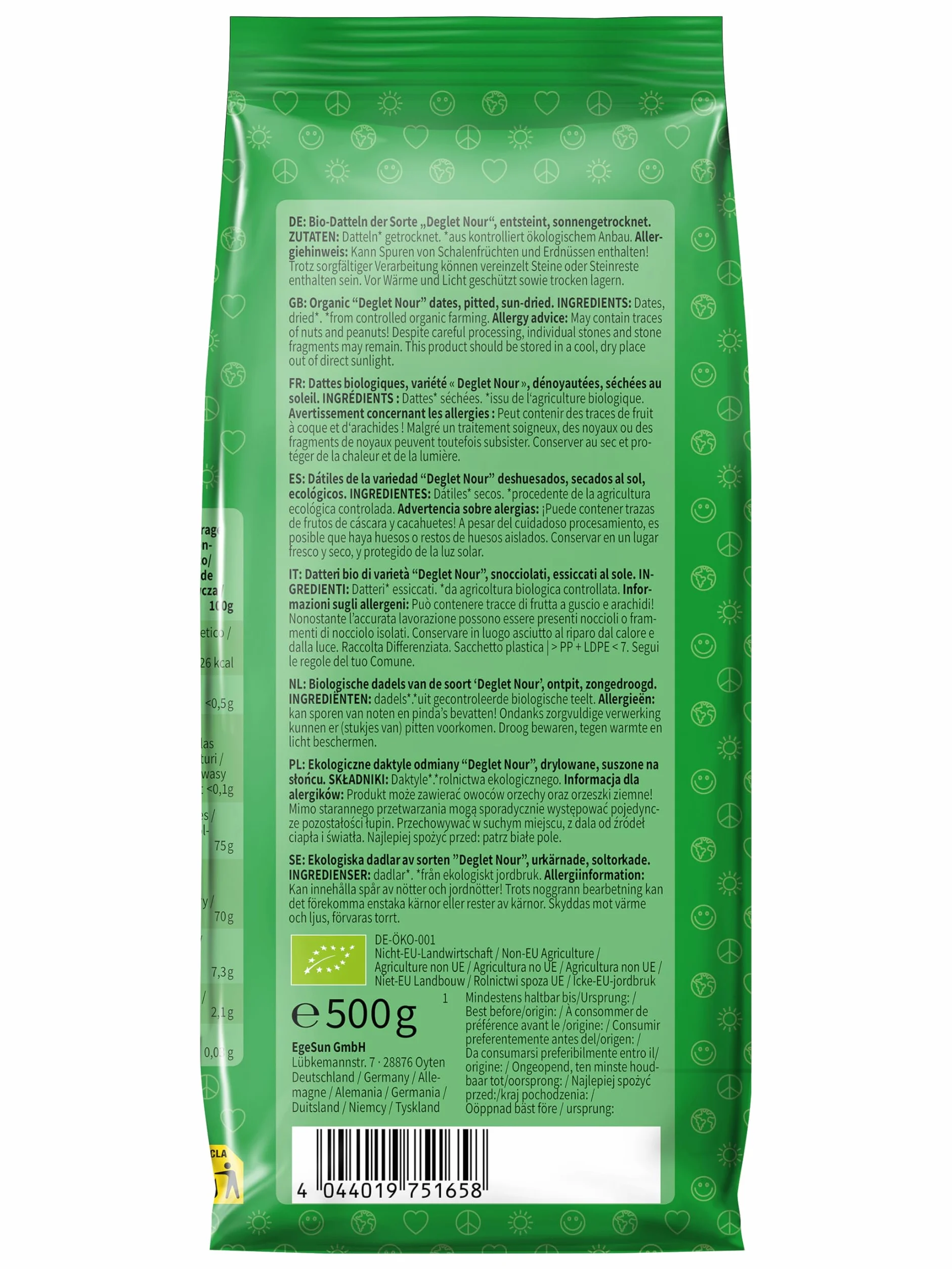 Mundo Feliz - Dátiles ecológicos secos sin hueso, 2 bolsas de 500 g