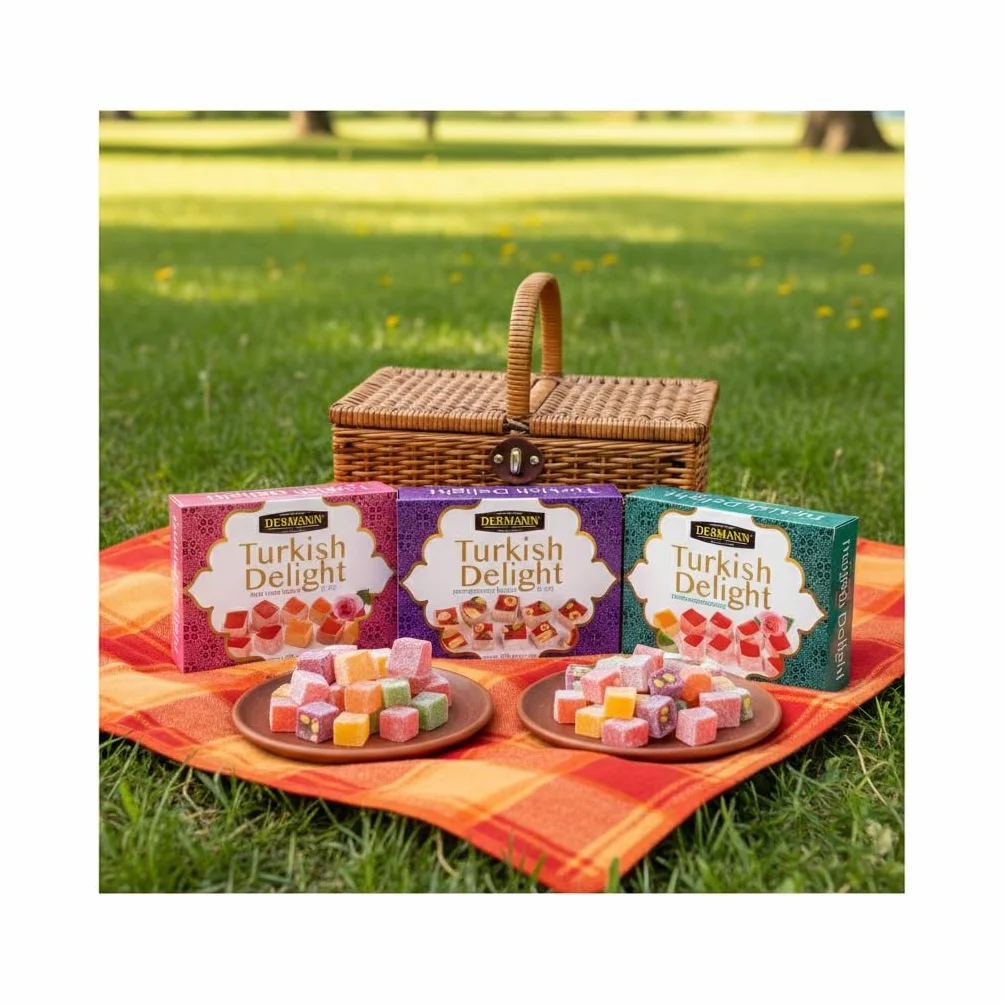Delicias turcas 4x100g (Set de 4 Sabores: Rosa, Frutas, Frutos Secos y Granada) | Sin gluten | Confitería tradicional de lujo | Vegano, Halal, El Mejor Lokum Turco, Loukoumi