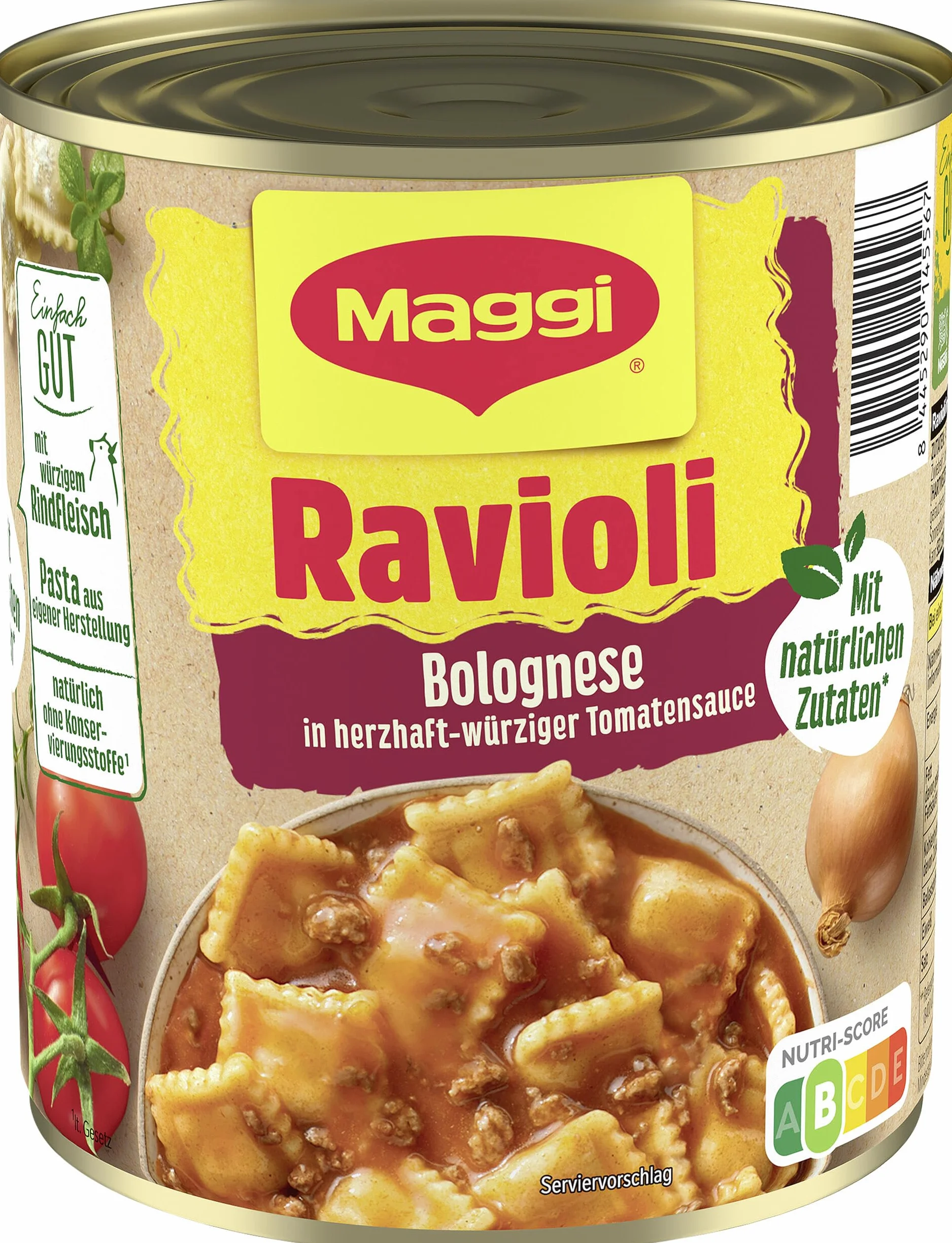 MAGGI Ravioli Boloñesa - Delicioso plato preparado con carne picante, olla y microondas, comida ideal para festivales, 1 unidad (800 g)
