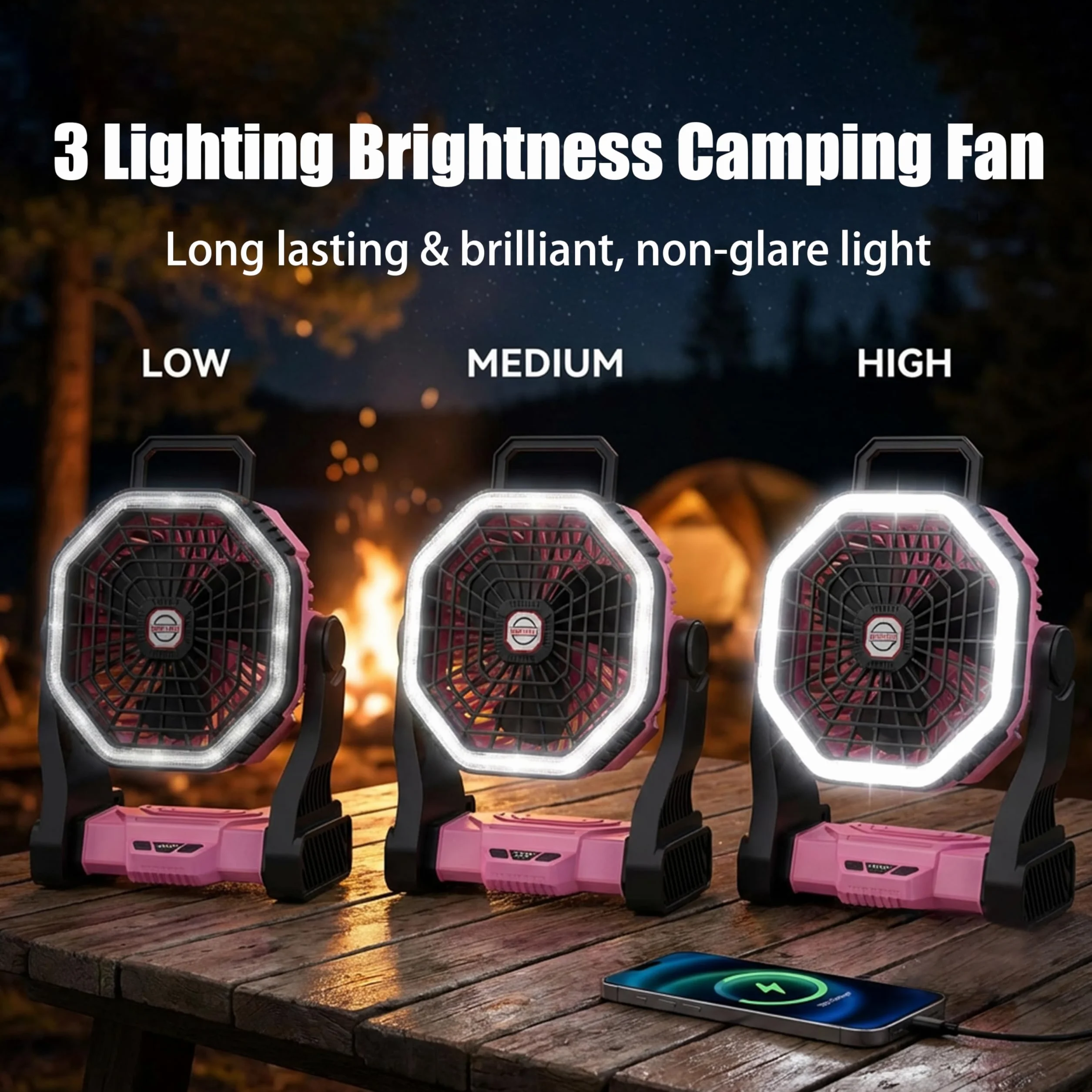 Ventilador LED portátil recargable 2 en 1 10000 mAh Rosa