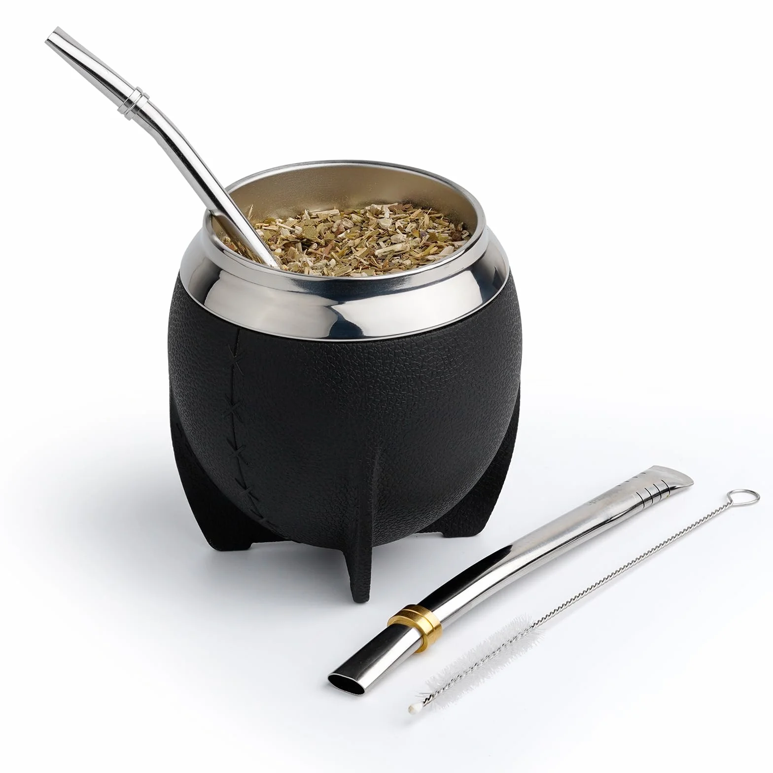 Mate Vaso Plástico Elegante y Duradero - Forma Torpe y Fácil de Limpiar - Vaso con Dos Bombillas y Cepillo para Limpiar 280ml