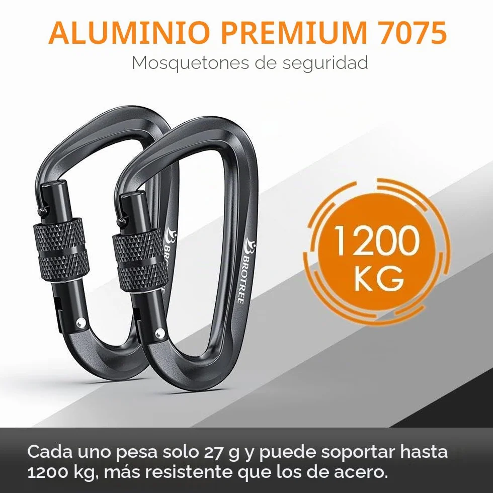 Mosquetones de Bloqueo 12KN (1200 kg) Aluminio Resistente Cierre Resorte 8cm Forma D para Hamaca Senderismo Gimnasio