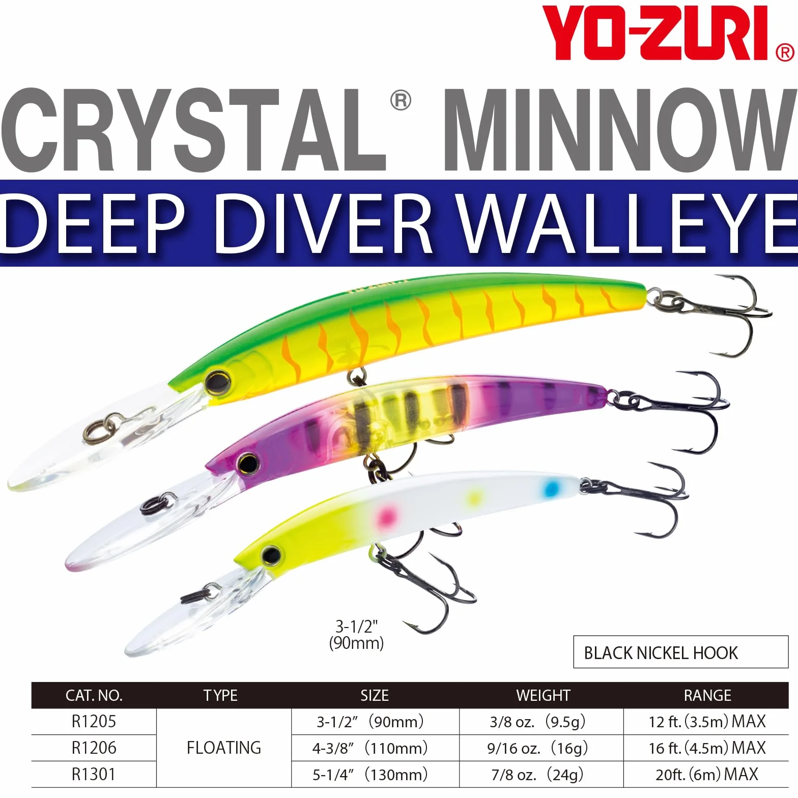 Yo-Zuri Crystal Minnow Deep Diver Walleye 110 mm 4 3/8" Blanco Flotante Profundo Diver señuelo
