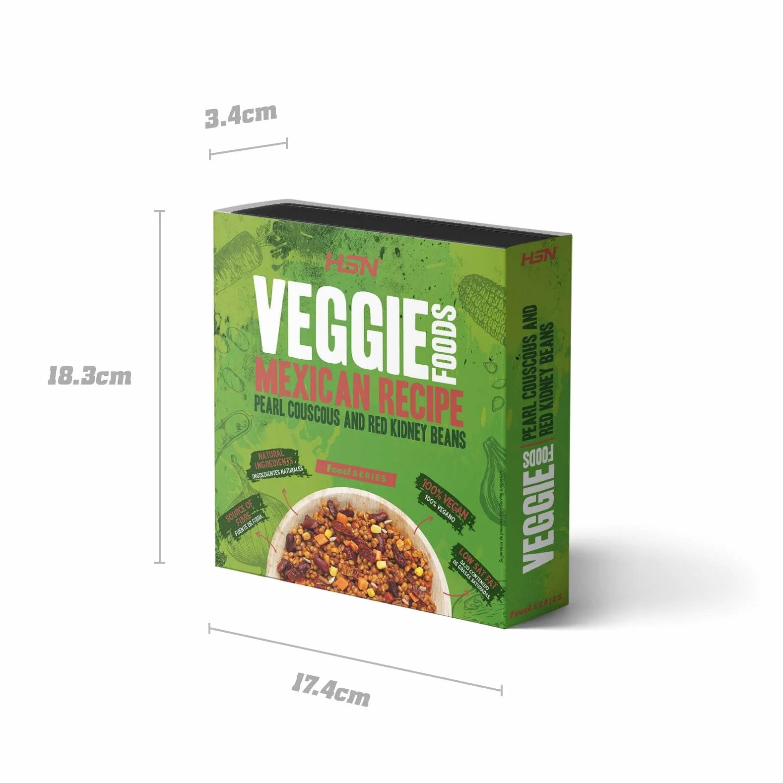 Plato Preparado Vegano Cuscús Perla y Frijoles Estilo Mexicano de HSN | 280 gramos | Listo para Calentar y Tomar | Alto en Proteínas, Bajo en calorías | Comida Sana y Rica