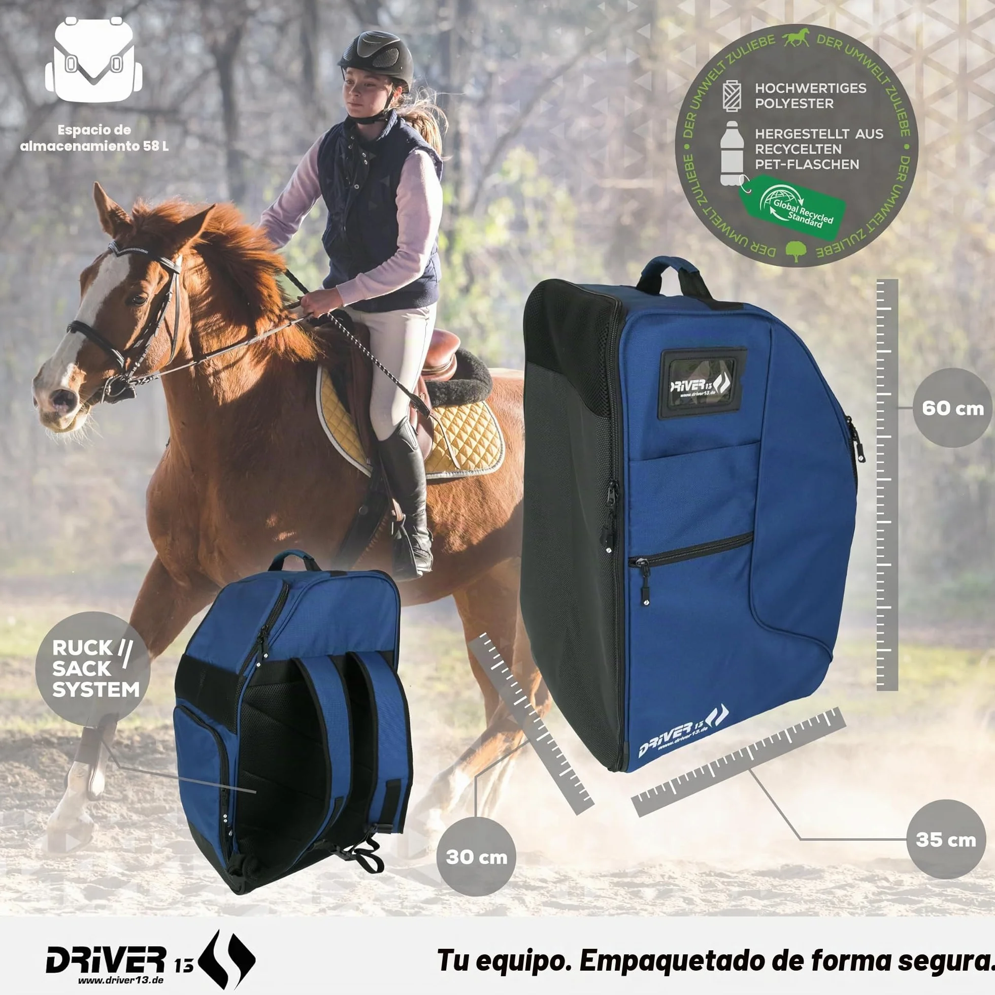 Mochila para botas de equitación con compartimento para casco, Driver13, muchos colores