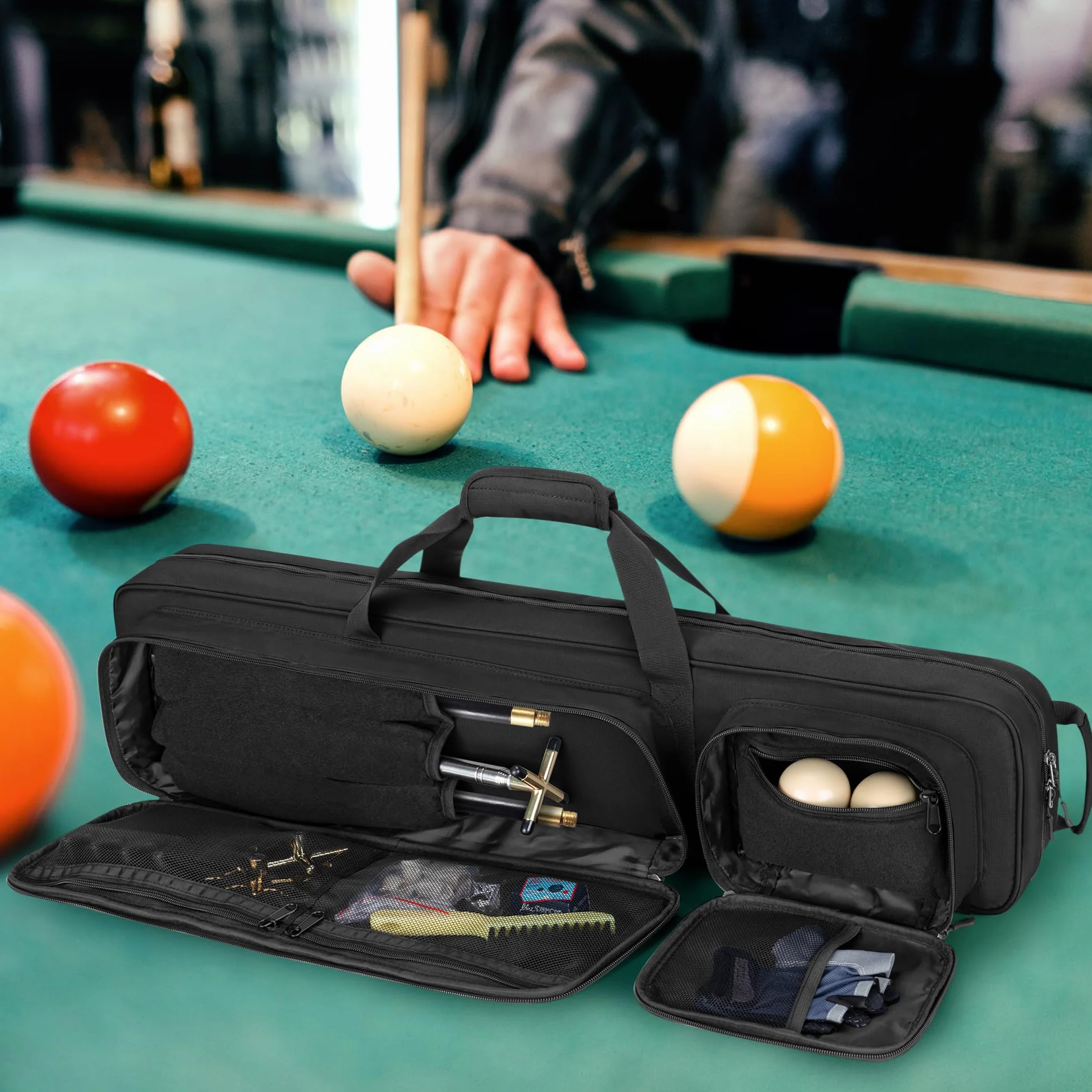Funda para Tacos de Billar 4x5 Pulgadas, Bolsa de Transporte para Palos de Billar con Capacidad para 4 Traseros y 5 Ejes