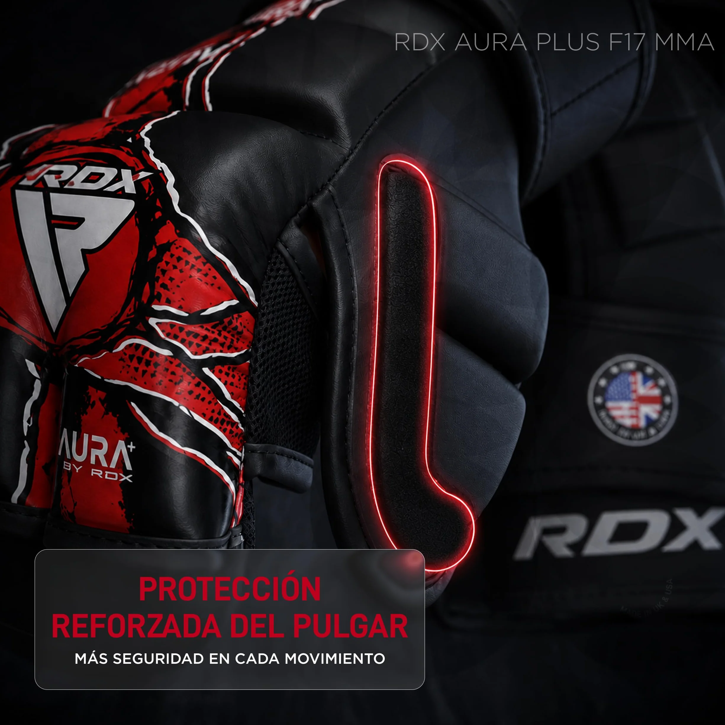 RDX Aura Plus F-17 Guantes de MMA de Cuero con Protección Reforzada para el Pulgar
