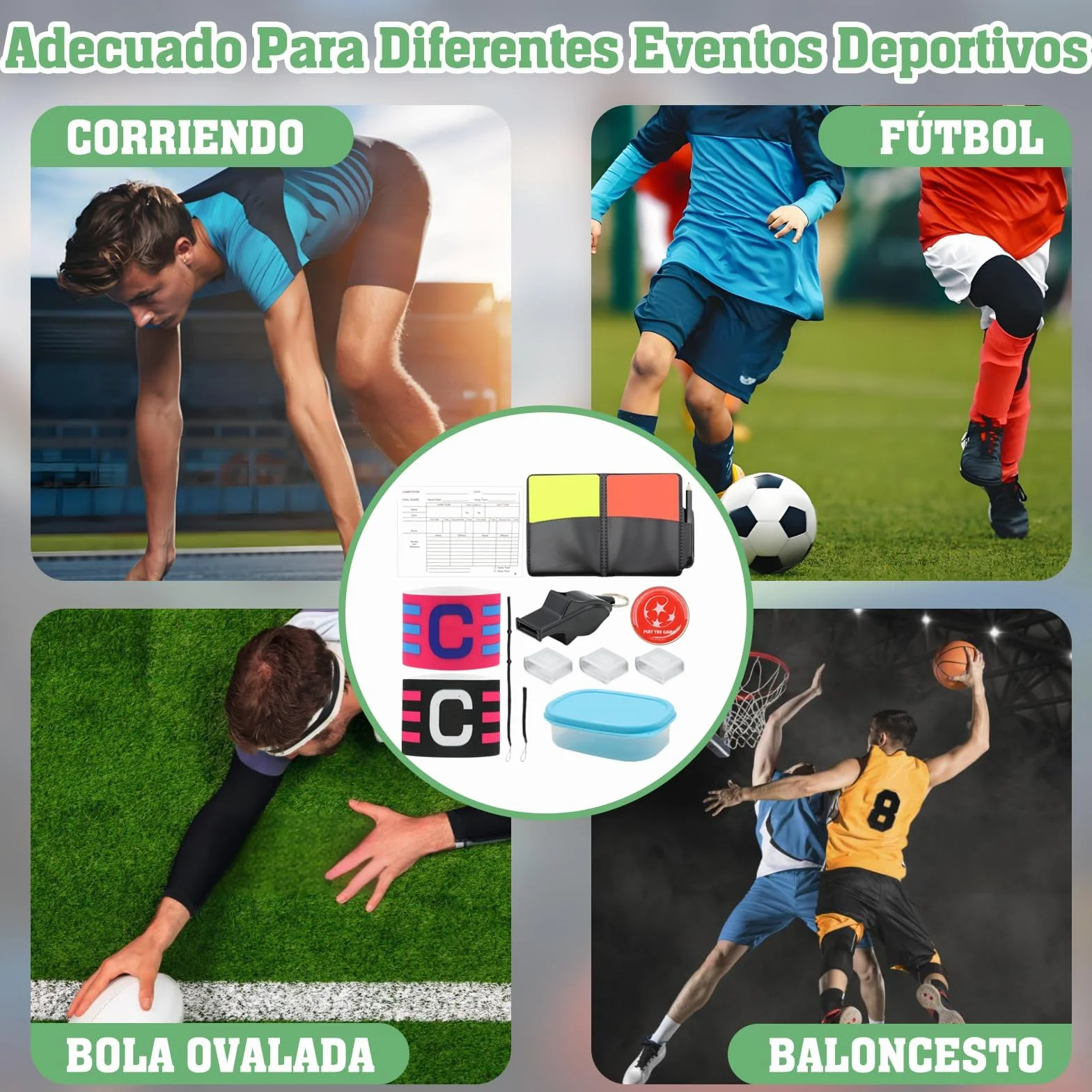 Kit de Tarjetas Árbitro Fútbol Rojas y Amarillas con Silbato Profesional, Papel, Lápiz, Brazalete de Capitán