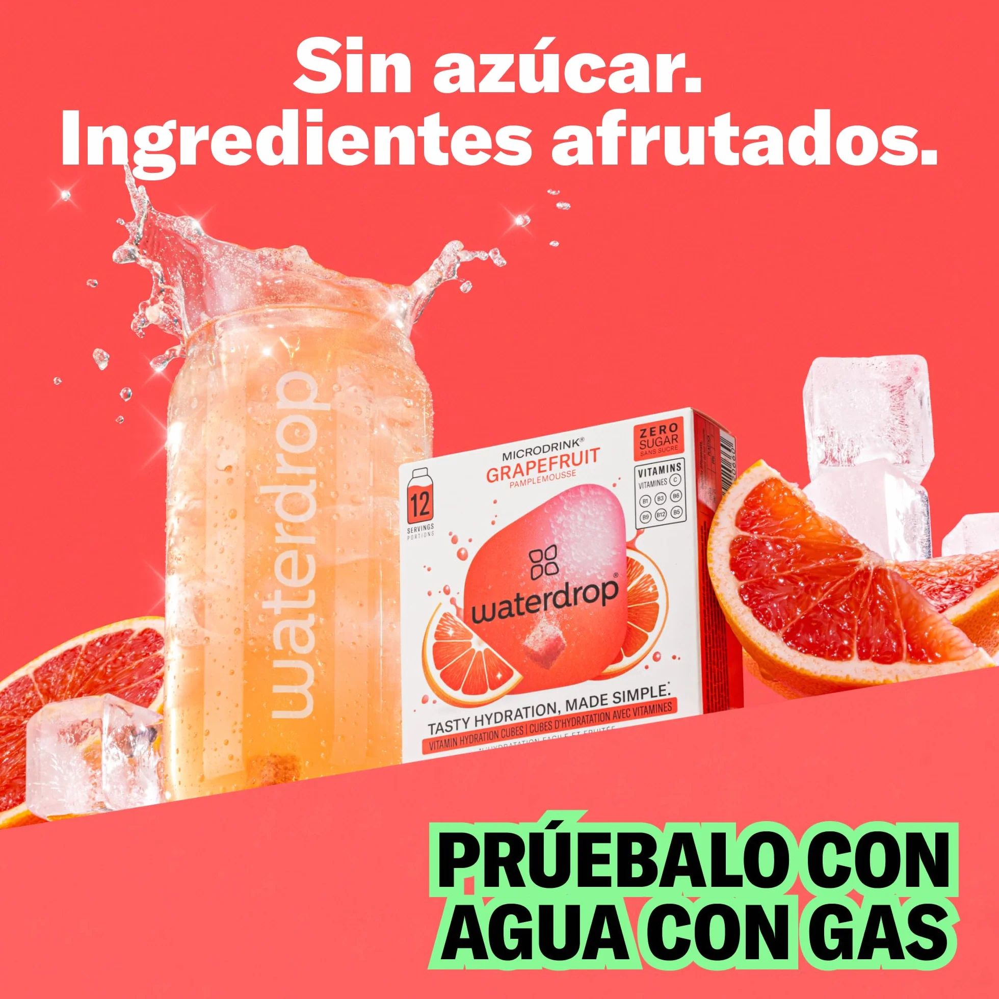 waterdrop® Mix Sabores de Frutas, 36 Pastillas Saborizantes Para Agua, Bebidas Sin Azúcar, Sabores Agua: Naranja, Limón, Pomelo, Refresco Instantaneo, Sobres