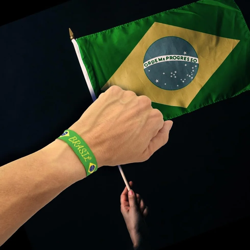 Pulsera de Tela Bandera de Brasil Ajustable Verde-Amarela