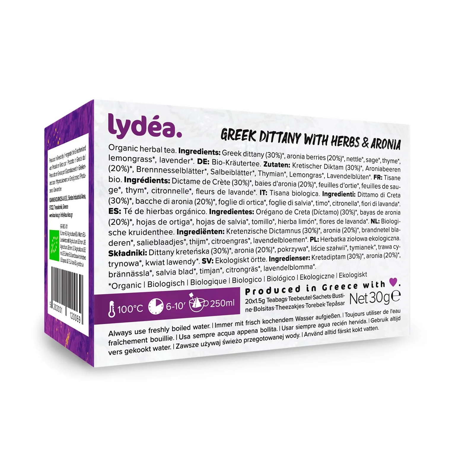lydéa Lydea - Té de hierbas orgánicas, Dittany griego con hierbas y aroma, 60 pirámides, paquete de 3 [3 x 20 pirámides]