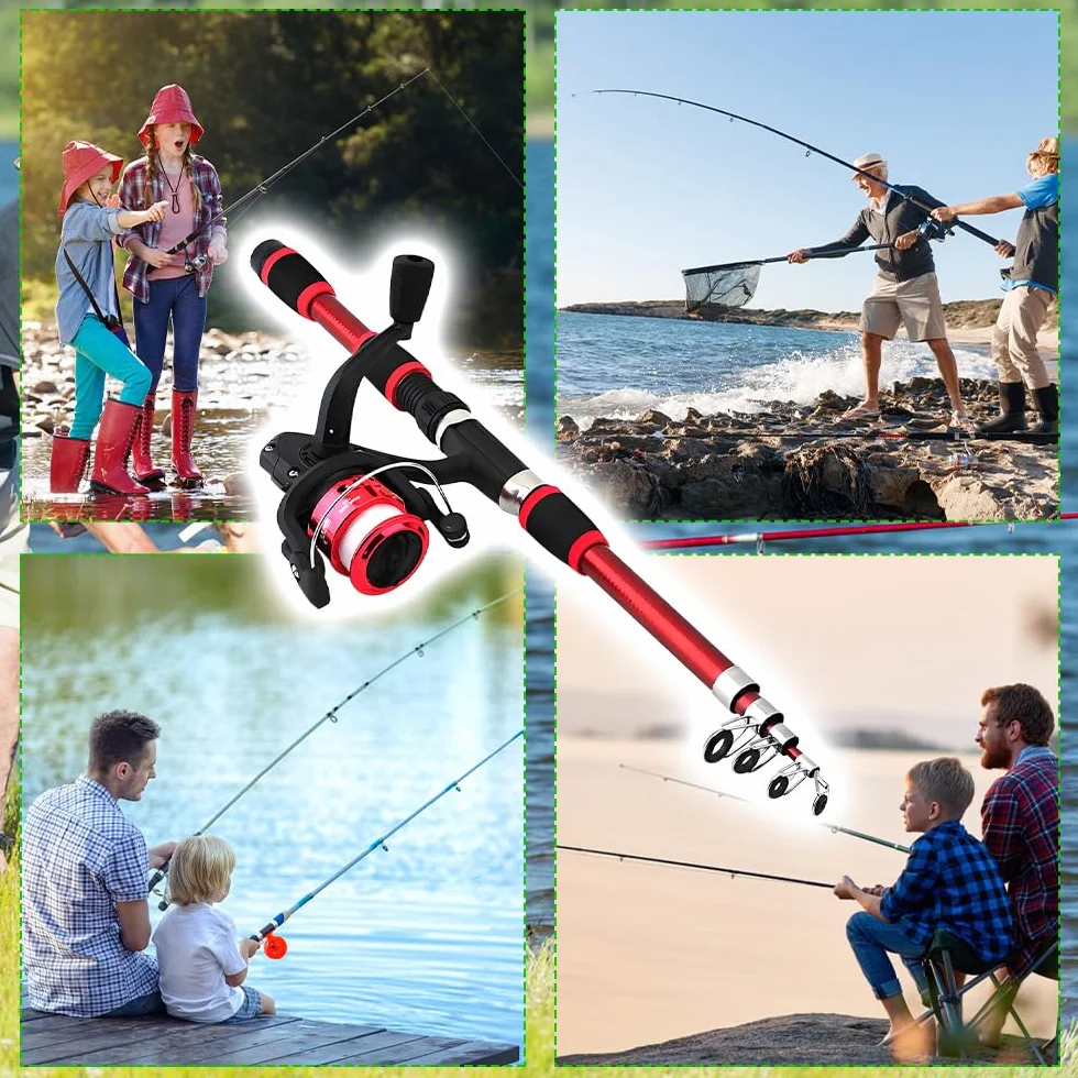 Set de Pesca para Niños 1,8 M Caña Telescópica Fibra de Carbono con Carrete