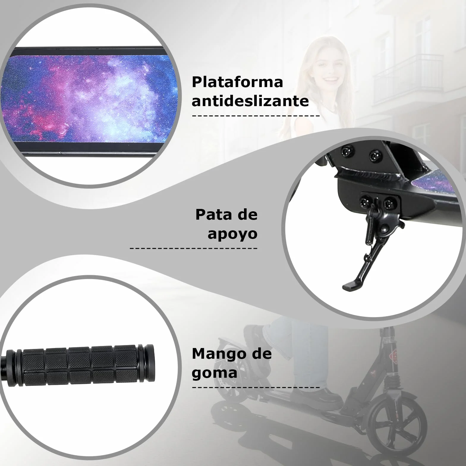 ISE Patinete Scooter Plegable Adulto Niño Manillar Ajustable 93-107cm Ruedas 200mm Freno de Mano Máx 100kg