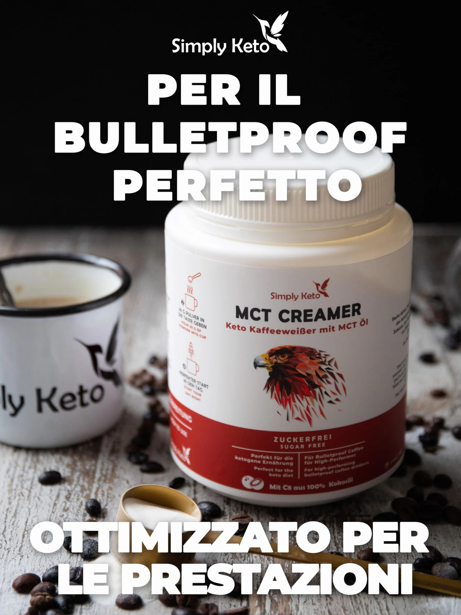 Simply Keto Tarro de crema MCT 450g - Crema cetogénica sin azúcar para el café a prueba de balas - Con aceite MCT, aceite de coco y mantequilla de pasto - Optimizado para el rendimiento