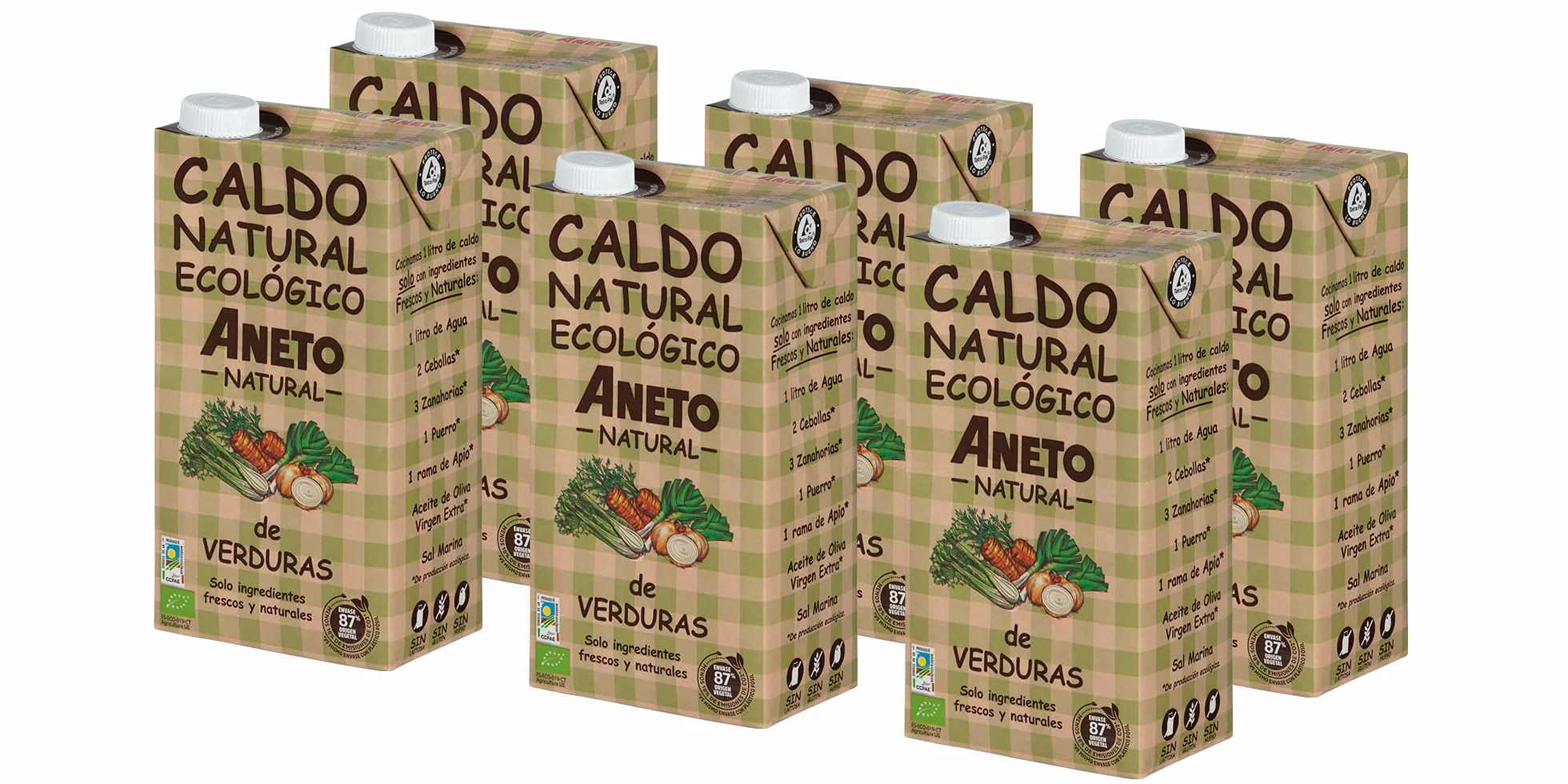 Aneto 100% Natural - Caldo de Verduras Ecológicas - caja de 6 unidades de 1L