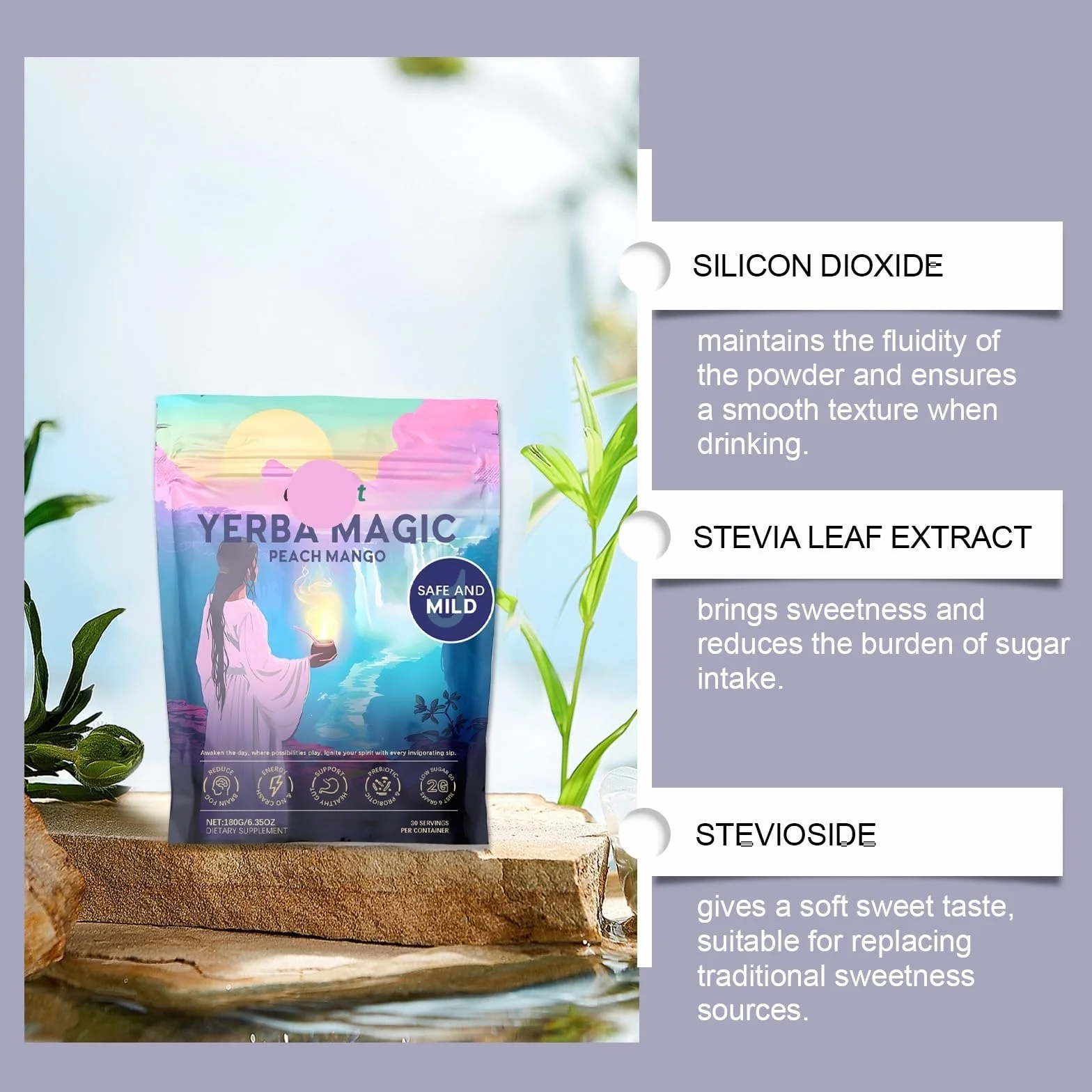 Mate Natural: Preparación Sencilla For Un Estilo De Vida Refrescante Y Equilibrado | 6 G Por Porción | Enriquecido Con Sílice Y Stevia(3PCS)