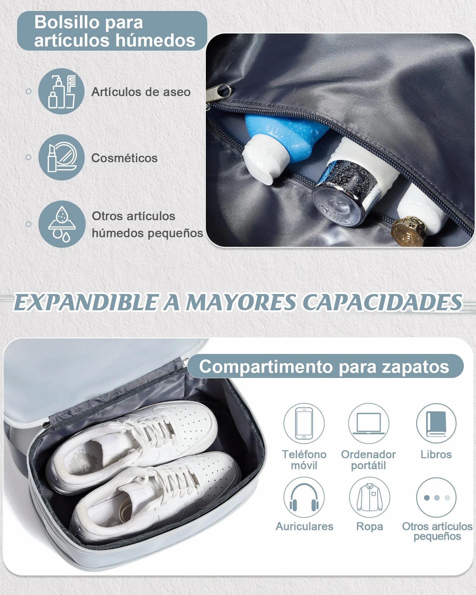 Suradar Mochila Deporte Mujer con Compartimento para Zapatos, Bolsa de Gimnasio Natación Yoga Azul Claro