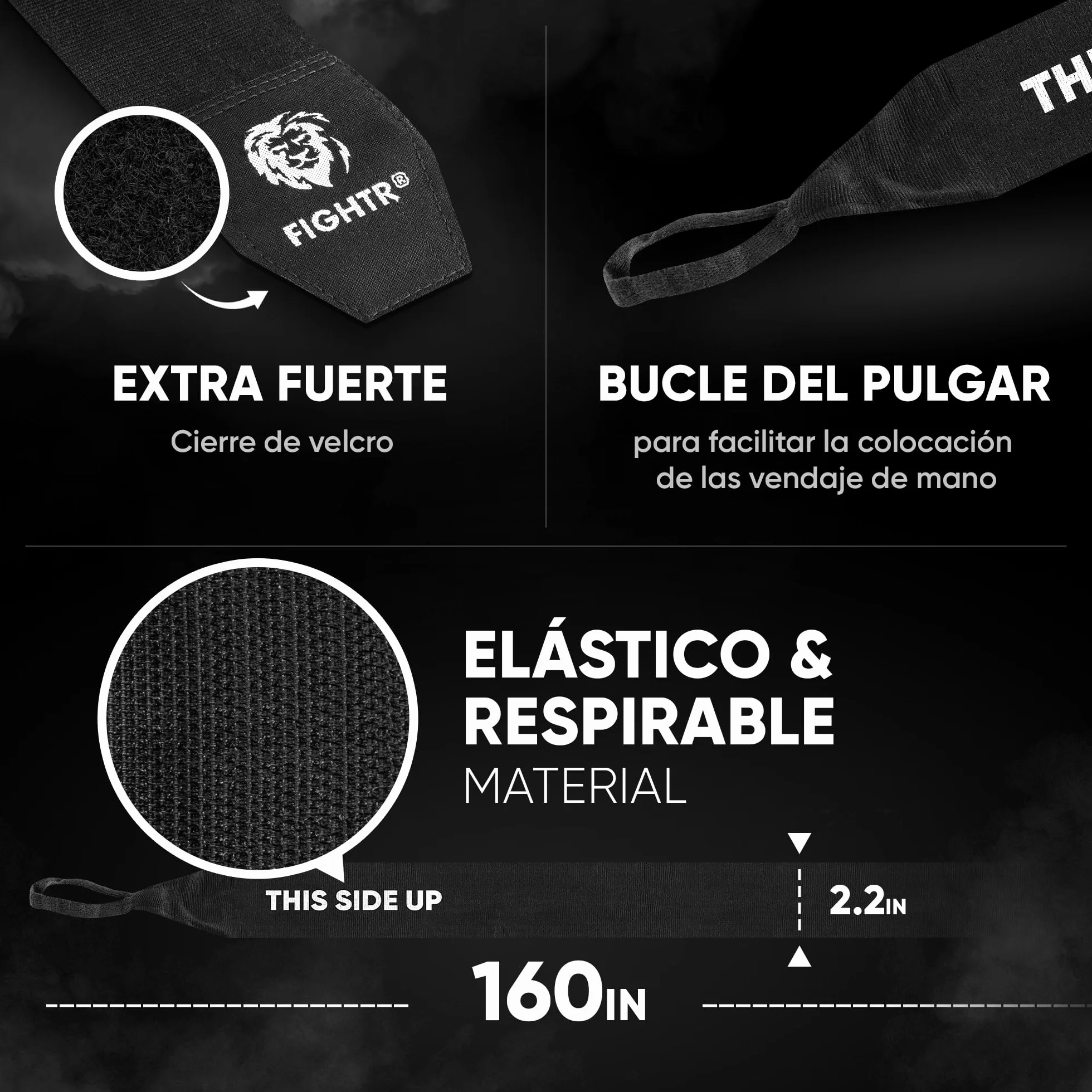 FIGHTR® Premium Cinta de Boxeo 4m Medio elásticos con Lazo para el Pulgar para Boxeo MMA Muay Thai