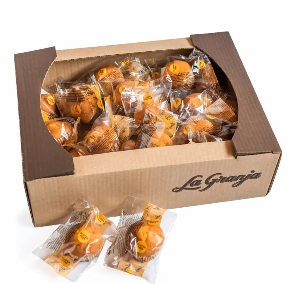 Magdalenas Tradicionales La Granja - Sin Gluten y Sin Lactosa - Caja con 30 uds de Magdalenas. Envueltas Individualmente.