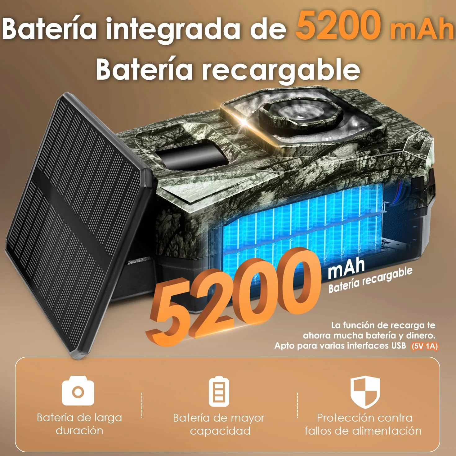 Cámara de Caza Fototrampeo WiFi 48MP Solar Visión Nocturna 5200mAh IP66