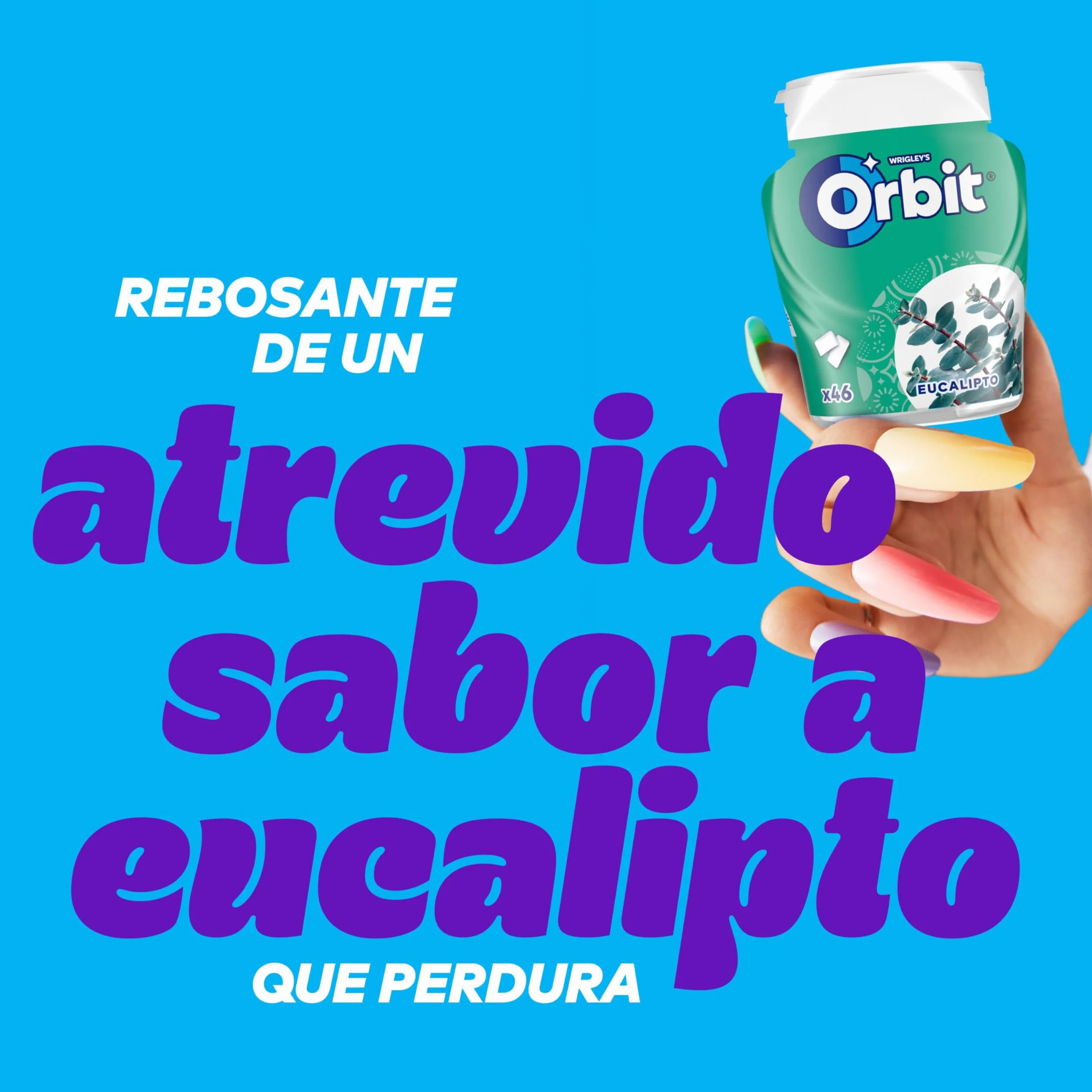 Orbit Bote de Chicles Sin Azúcar Sabor Eucalipto, Fresco, Intenso y de Larga Duración en formato Gragea (6 x 46 chicles)