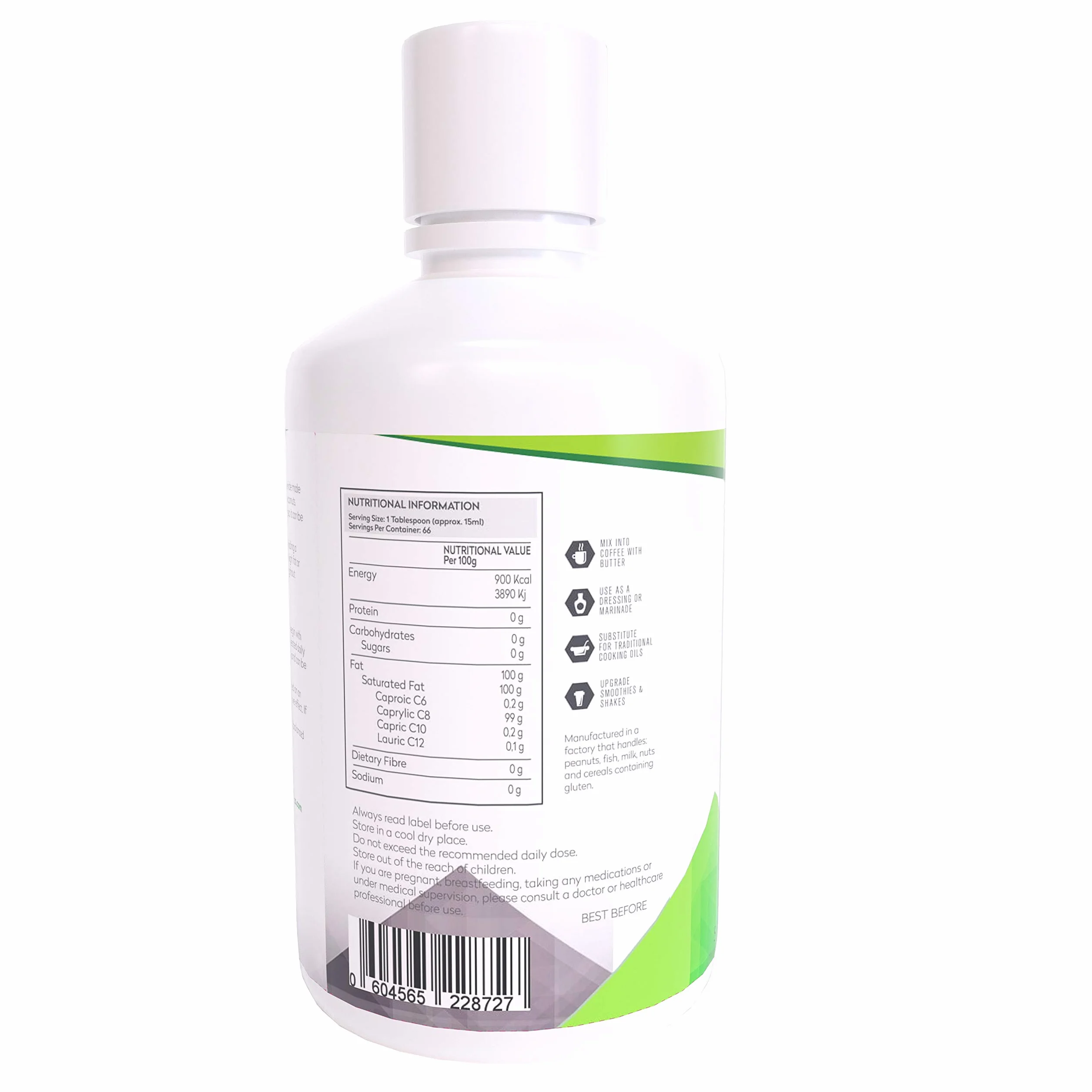 100% Aceite de coco C8 MCT | Pureza de 99% | Ácido Caprílico Puro C8 | NON_GMO | 1000ML | Paleo | Cetogénica | Vegana | Sin gluten | Sin BPA (1000ml Coco C8)