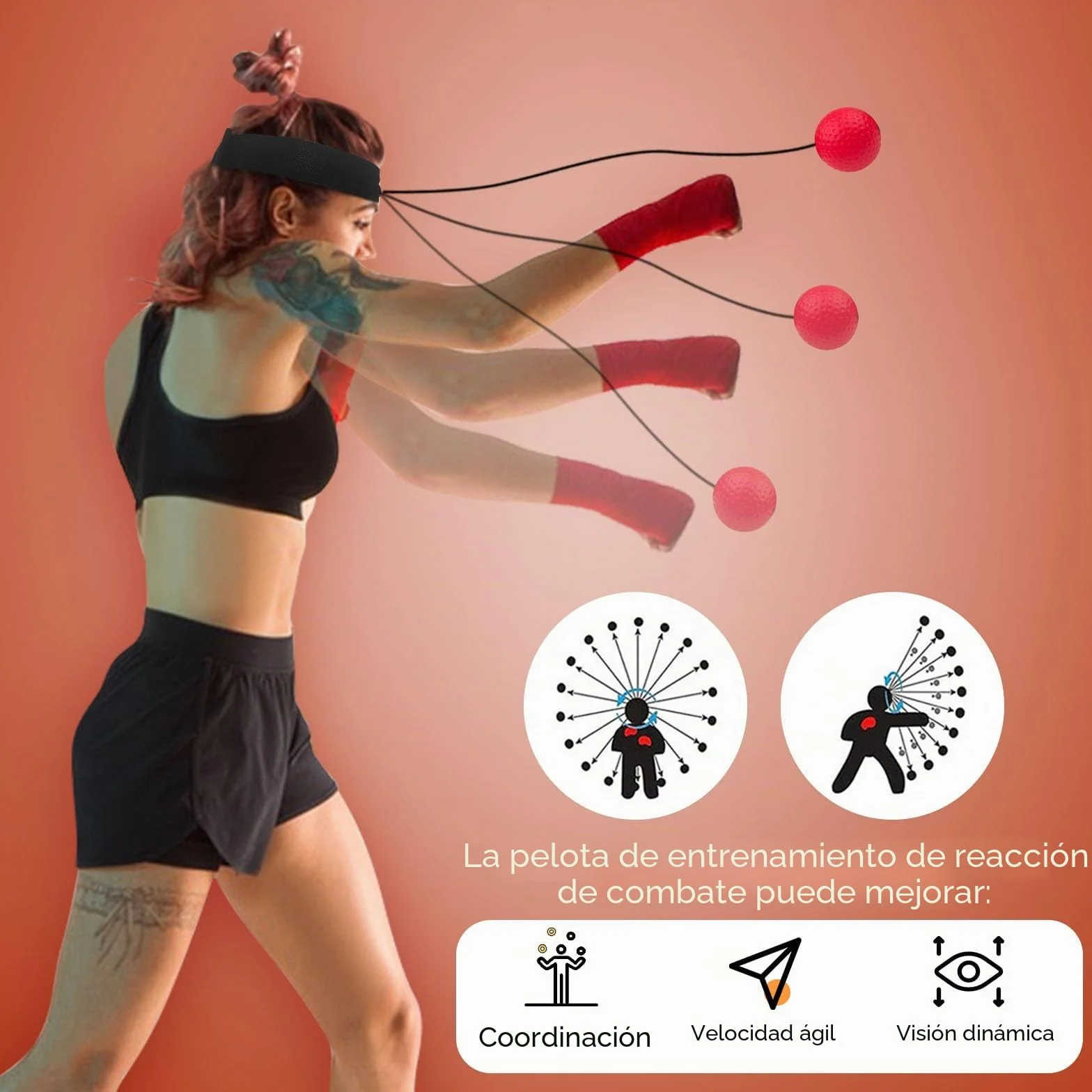 Rseuphiee Pelota Entrenamiento Reflejos Boxeo 2 Pelotas Reacción 1 Diadema Ajustable Coordinación Mano-Ojo