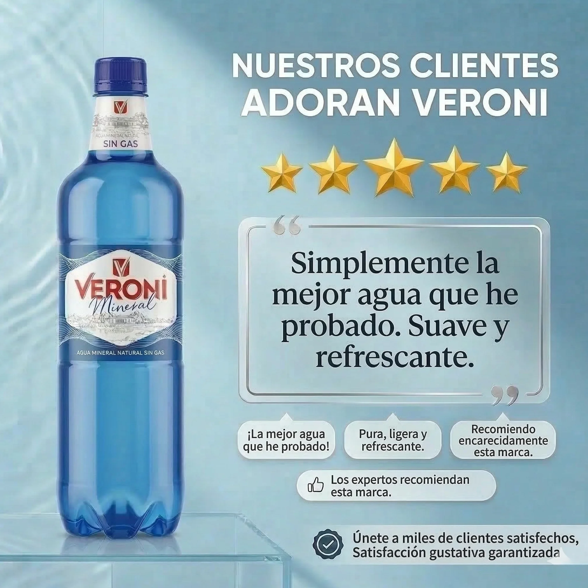 Agua mineral natural Veroni, 6 botellas de PET de 1,5 litros - Agua mineral procedente de un manantial a 201 metros de profundidad en Radom, Polonia.