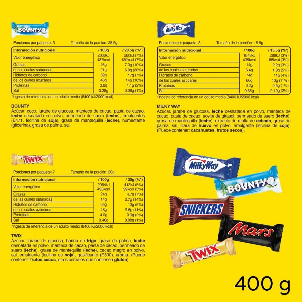 Mixed Minis, mini cajas de mezcla de chocolate (Mars, Twix, Snickers, Bounty y Milky Way), disfruta de una variedad de sabores de chocolate, ideal como regalo, para fiestas de cumpleaños