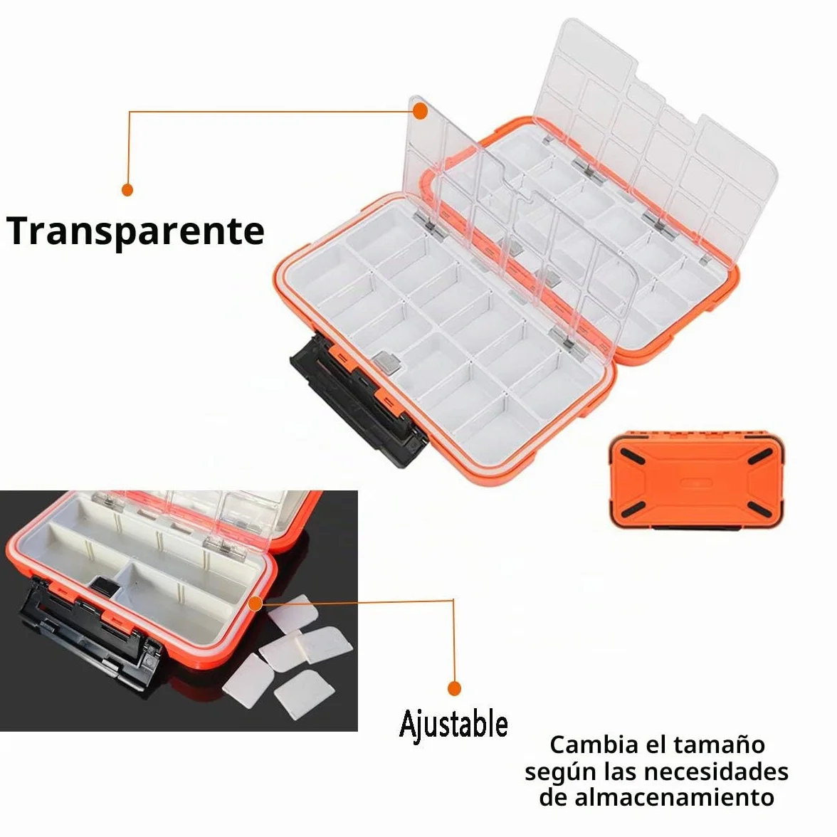 RoadLoo Plástico Caja de Pesca con Compartimentos Divisores Ajustables para Señuelos Accesorios (Naranja)
