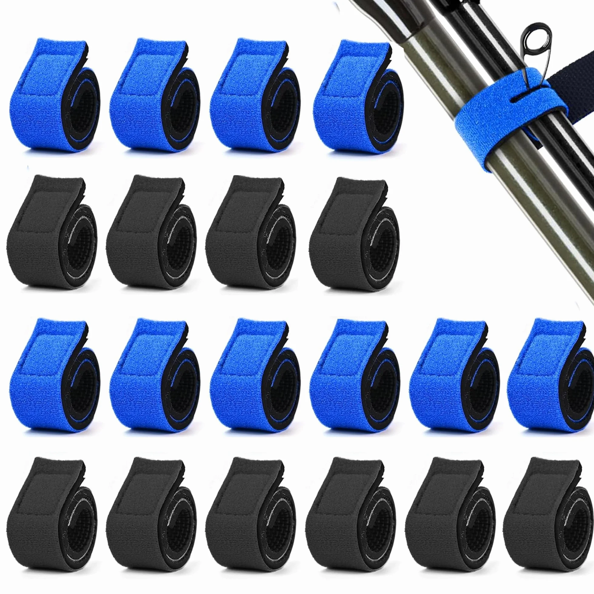 Correas para Cañas de Pescar Elásticas 20 Piezas Azul Blanco