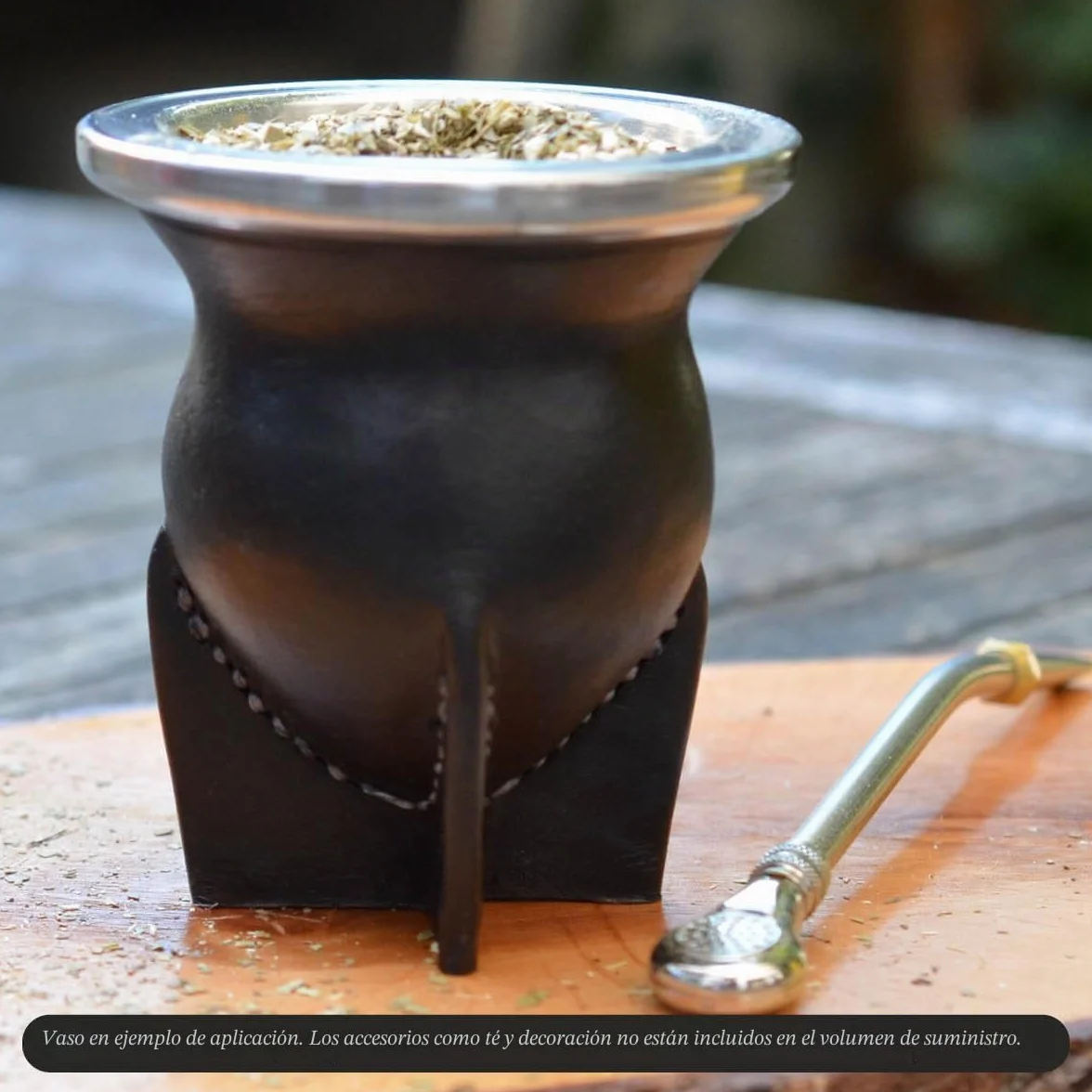 Mate de Vidrio Forrado en Cuero Negro - Mate Argentino Tradicional de Fácil Limpieza para Yerba Mate - No Necesita Curado - Capacidad 200-250 ml