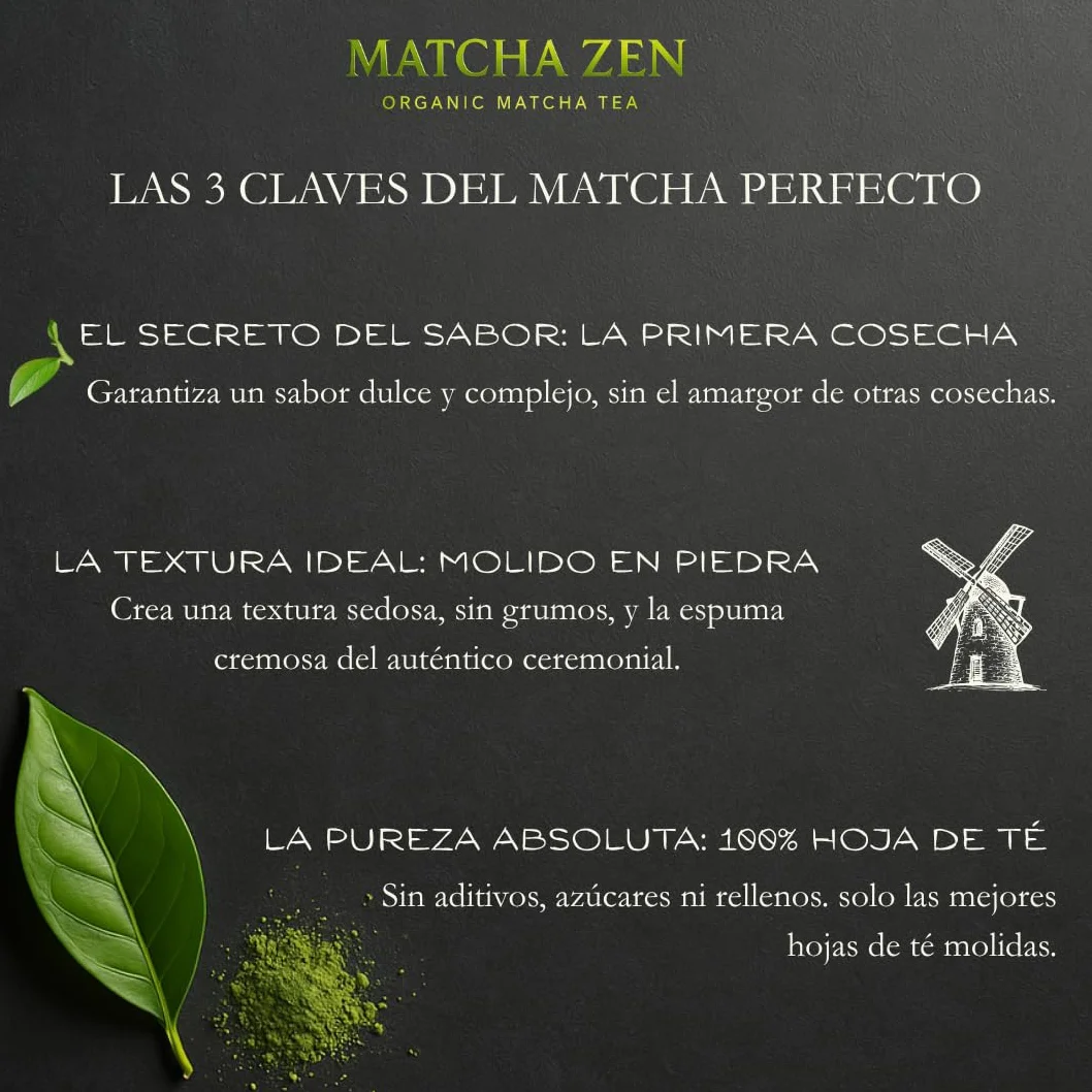 Té Matcha grado Ceremonial premium bio 100 g| Matcha 100% ecológico | Té verde en polvo orgánico | Macha en polvo | MATCHA ZEN