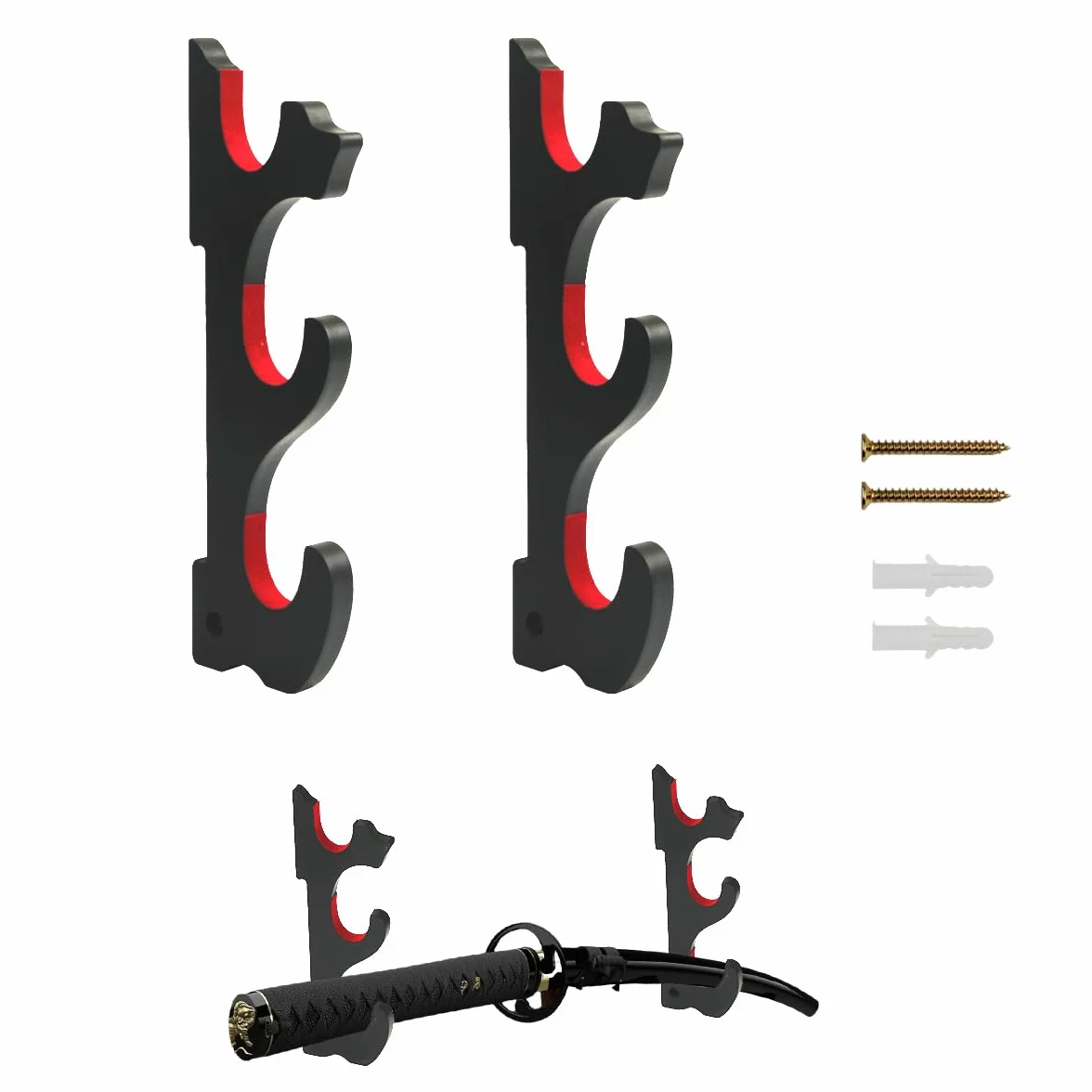 Soporte de pared para Katana de 3 niveles, madera, Marrón