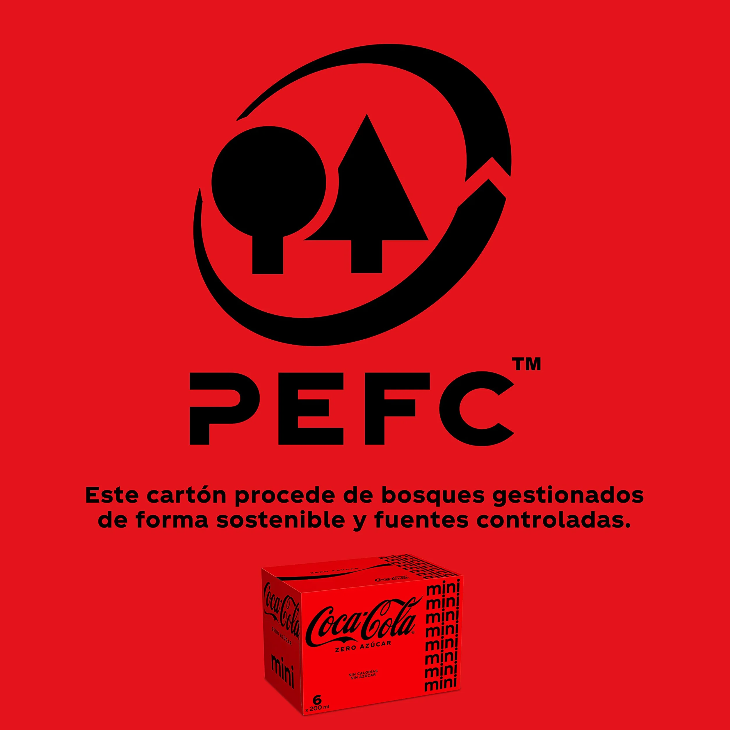 Coca-Cola Zero Azúcar, Refresco de Cola sin Azúcar, Bajo en Calorías, Pack 6 Mini Latas 200 ml