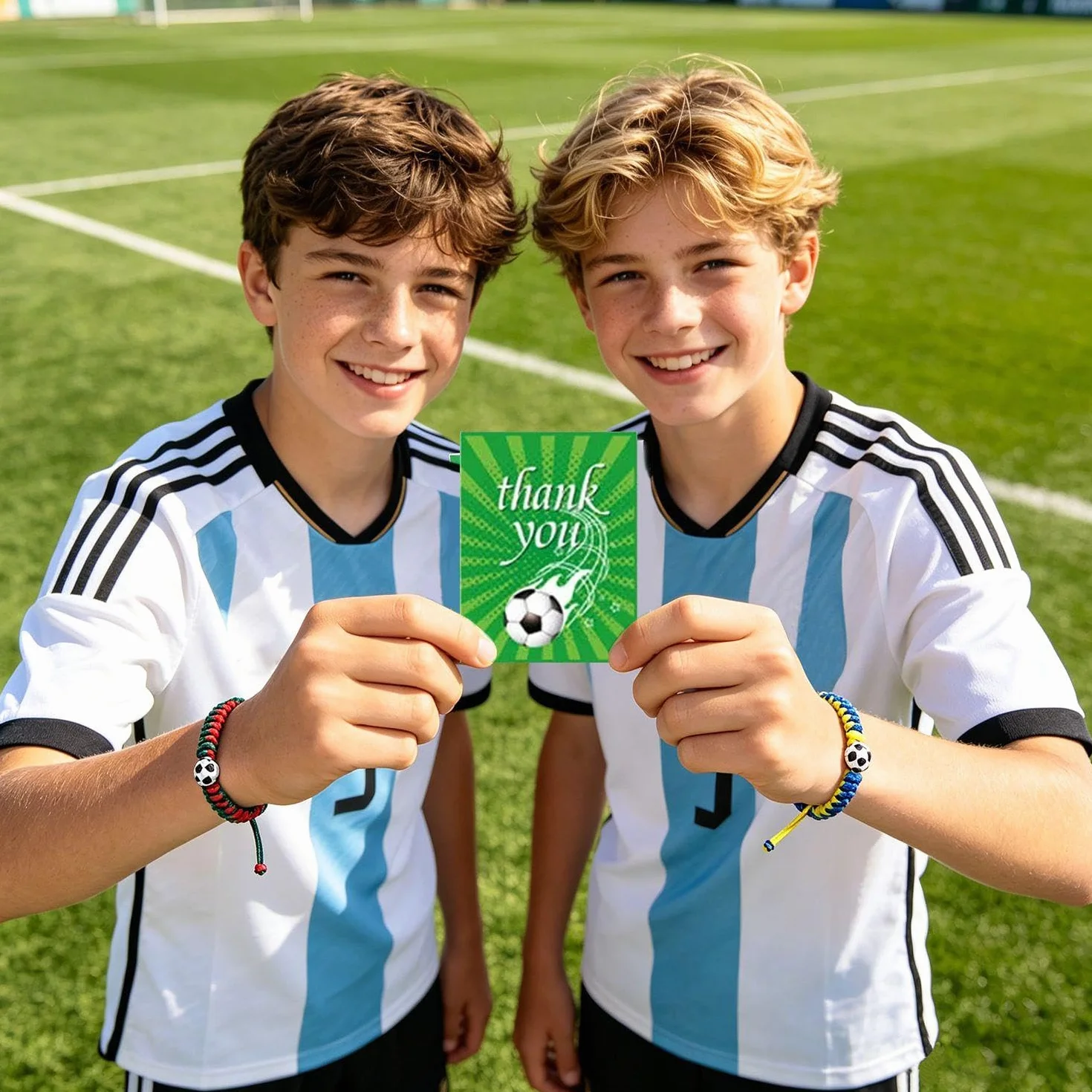 Pulseras De Fútbol Ajustables Trenzadas Niño Recuerdos Copa del Mundo con Tarjeta