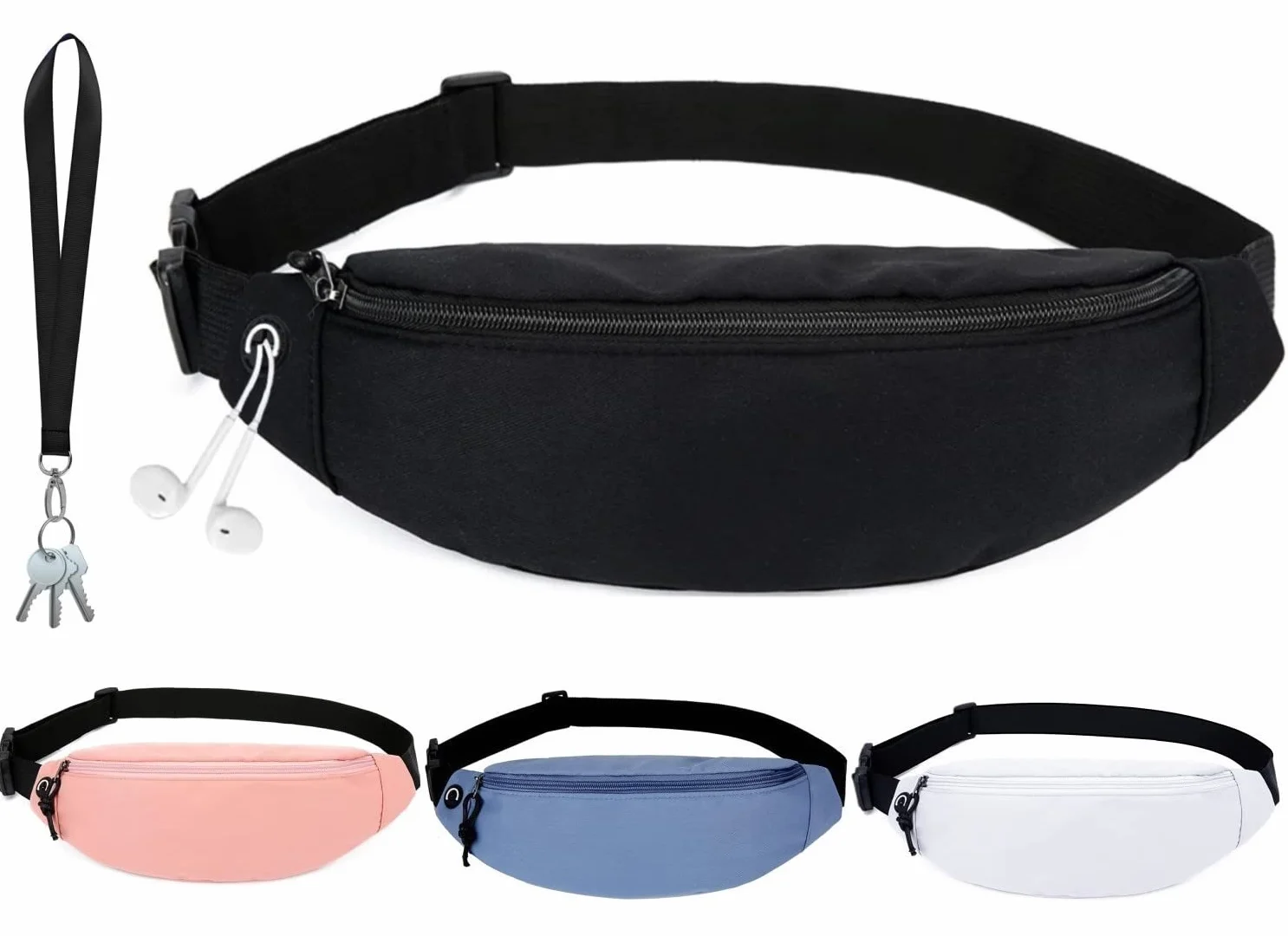 Riñonera Deportiva con Cinturón Ajustable para Entrenamiento al Aire Libre, Senderismo, Viaje (Negro)