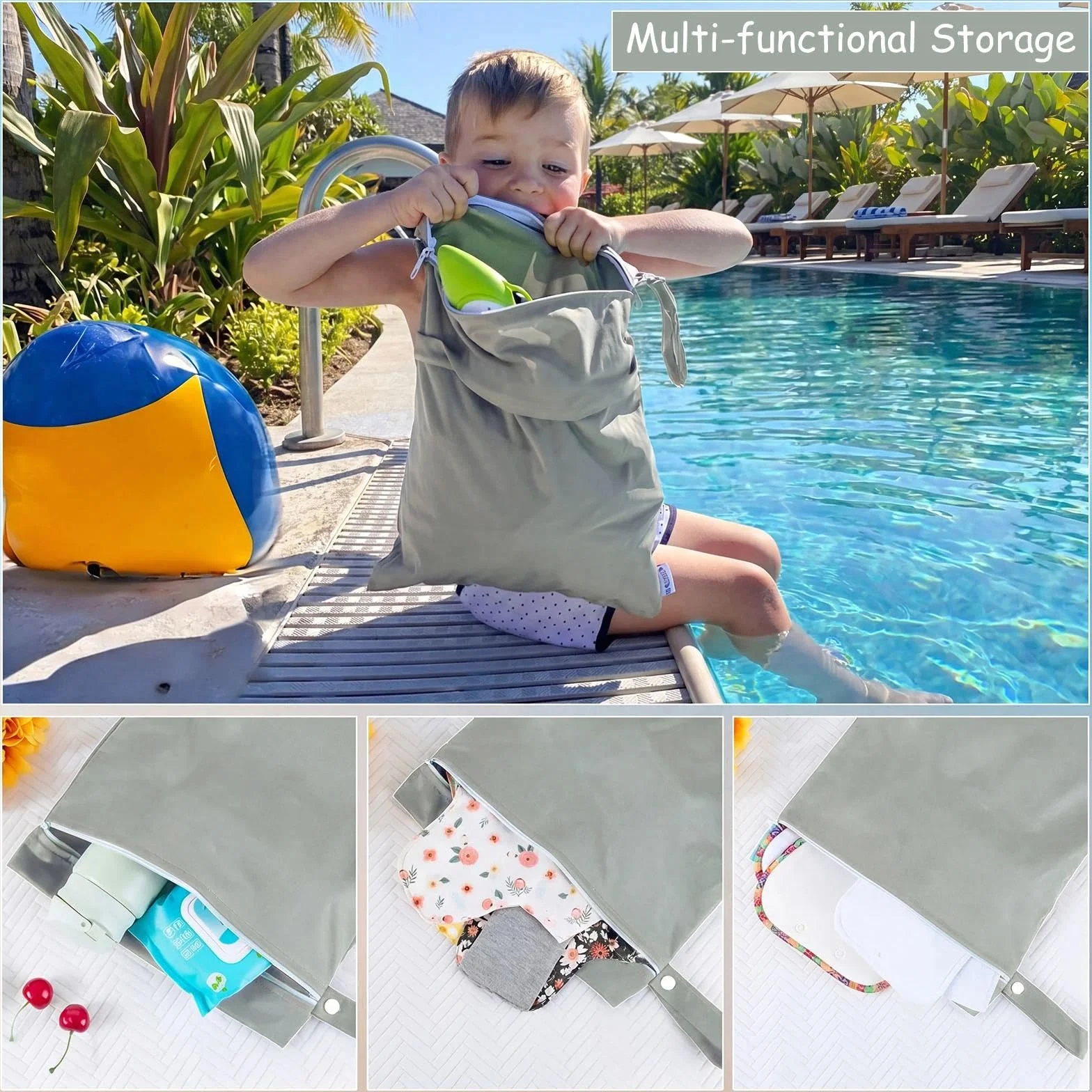 Bolsas Húmeda Seca 40x30 cm Impermeable Reutilizable con Cremallera y Asa para Hogar Natación Viaje