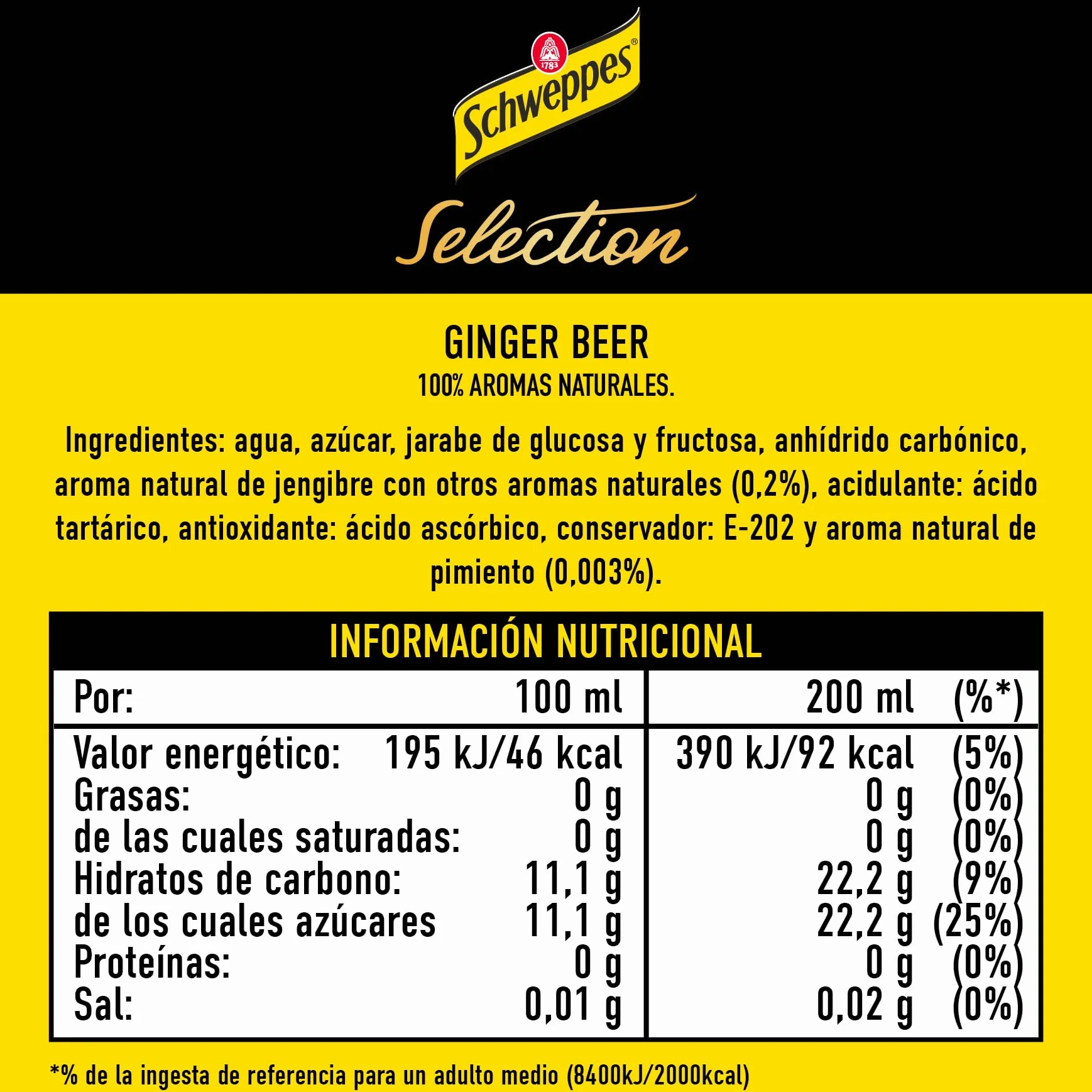 Schweppes Selection Ginger Beer Vidrio Pack 6 x 4 x 20 cl 24 botellas