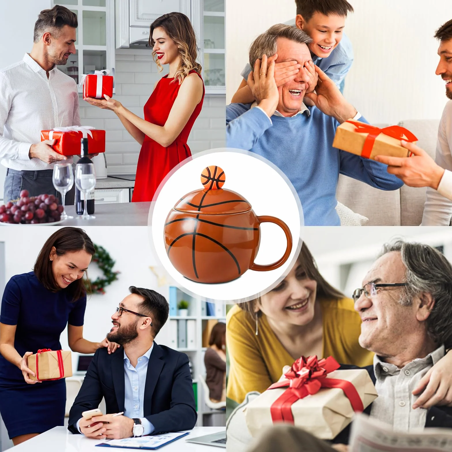 Taza de Café Baloncesto 420ml con Tapa, Divertida Taza Esférica, Mug Desayuno Creativa, Regalos Originales