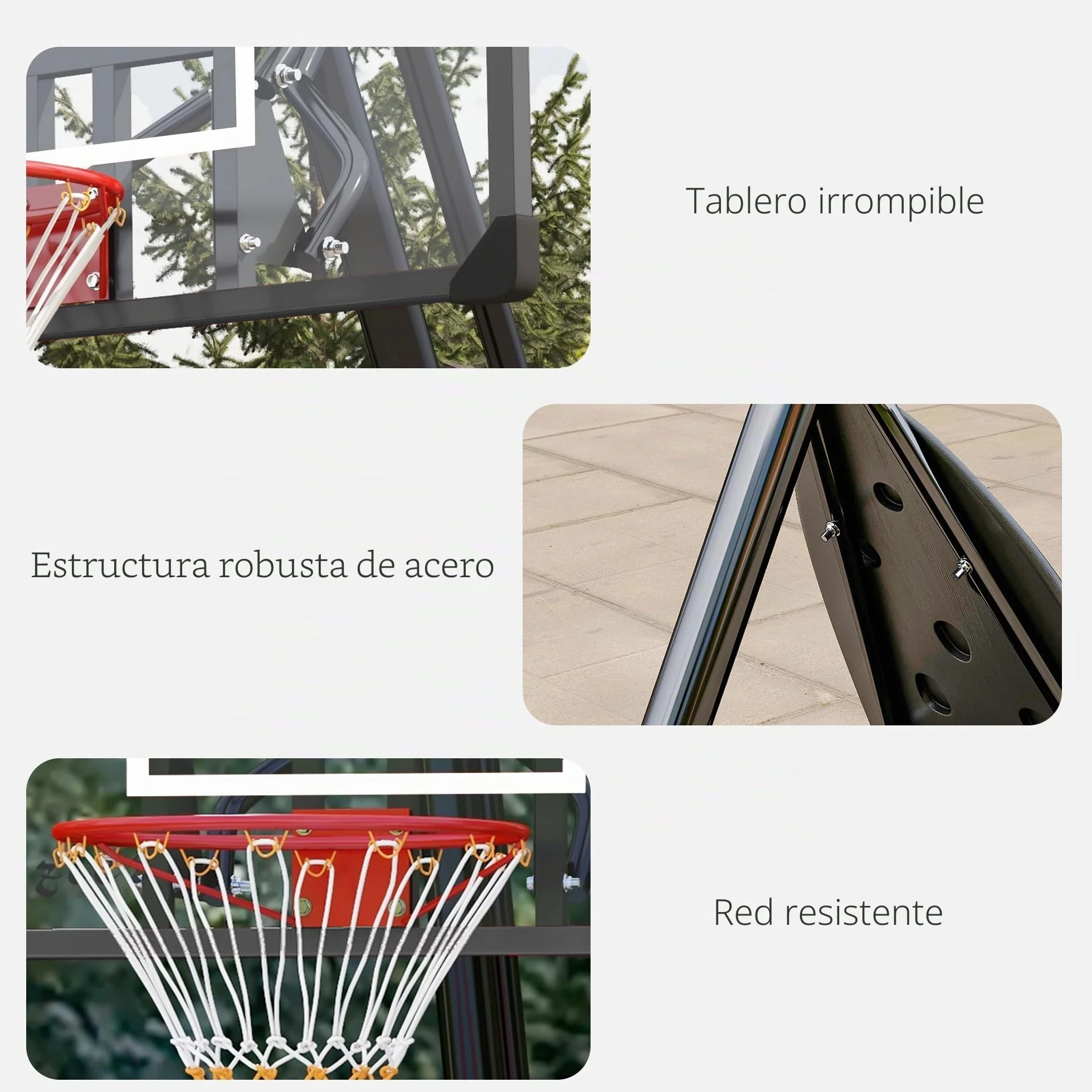 SPORTNOW Canasta de Baloncesto Exterior Altura Ajustable 236-293 cm Tablero PC Aro Ruedas Base Rellenable Negro
