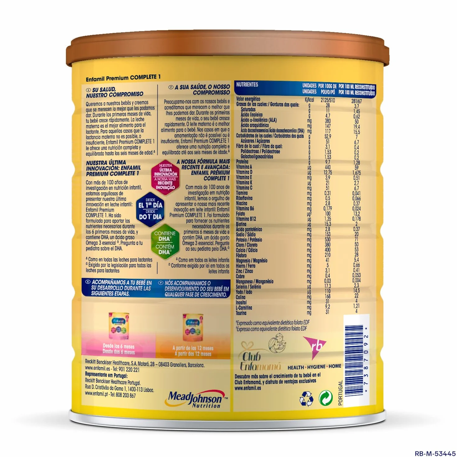 Enfamil Premium Complete 1 Leche infantil 4x800gr Leche Infantil para Lactantes de 0 a 6 Meses de Edad Fórmula para Bebés Recién Nacidos